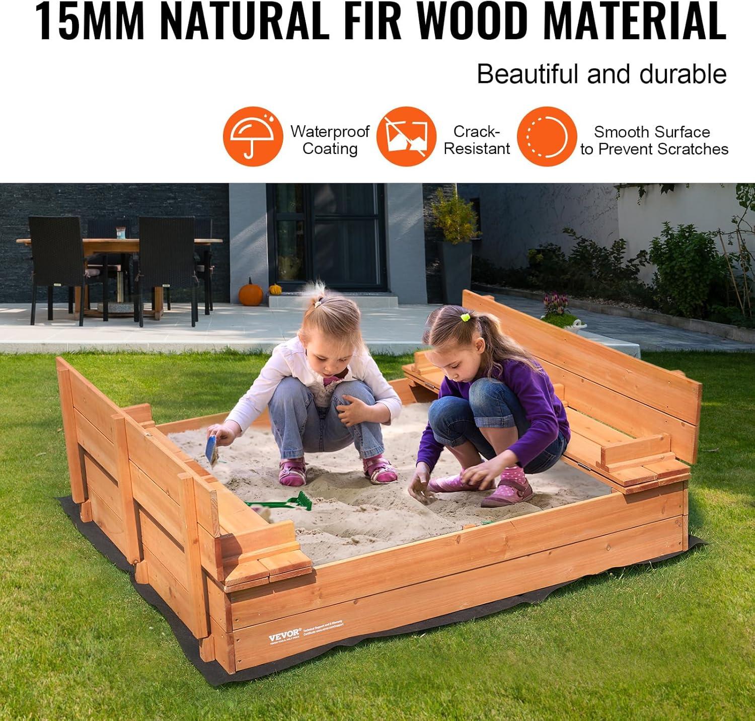 VEVOR 52.4-in x 47.2-in Brown Square Wood Sandbox