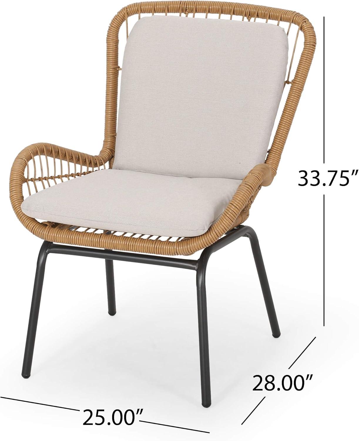 GDF Studio Malden Outdoor Wicker Club Chairs with Cushions, Set of 2, Iron, Beige, and Black