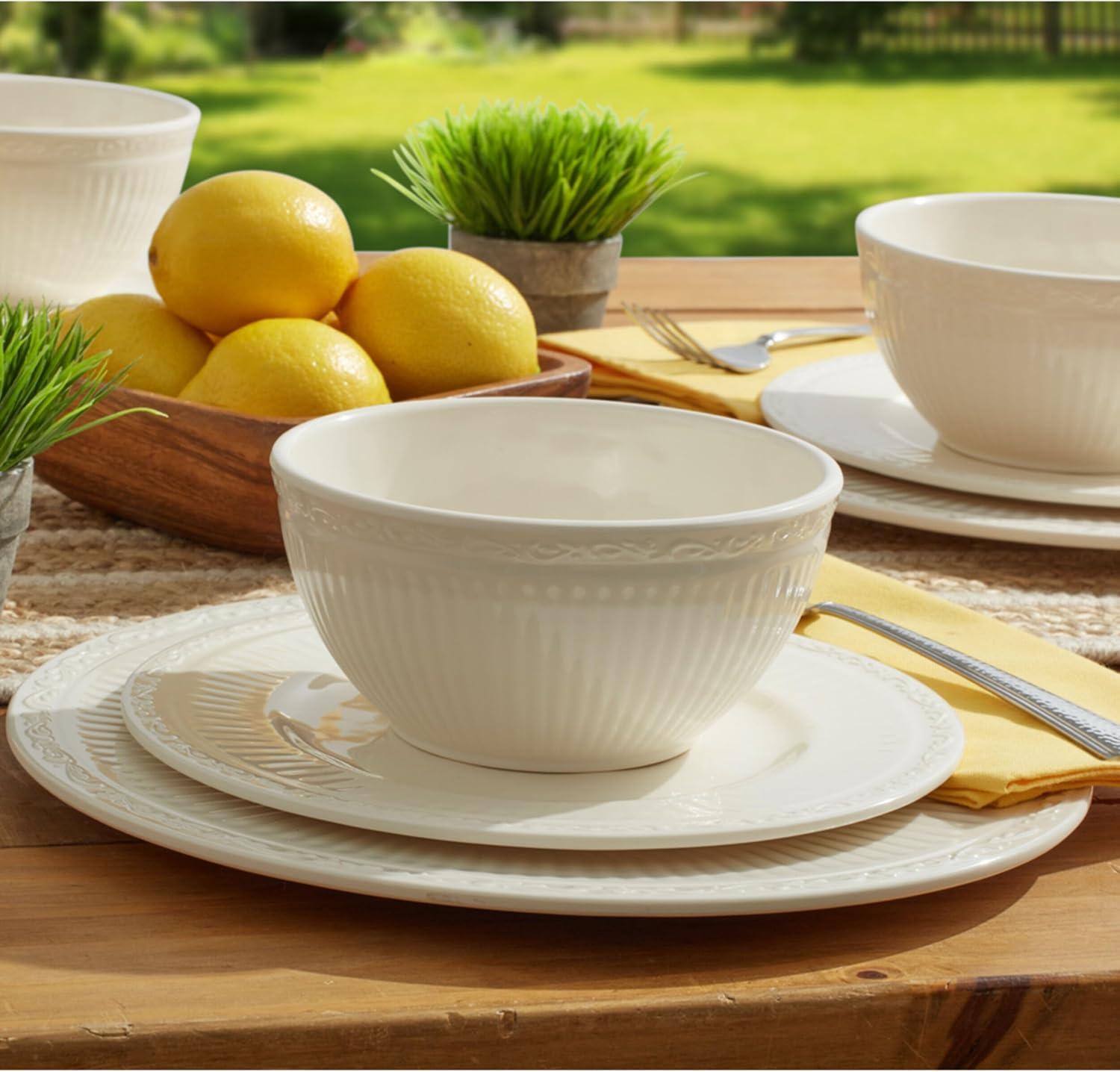 Cream Melamine 12-Piece Dinnerware Set, Service for 4