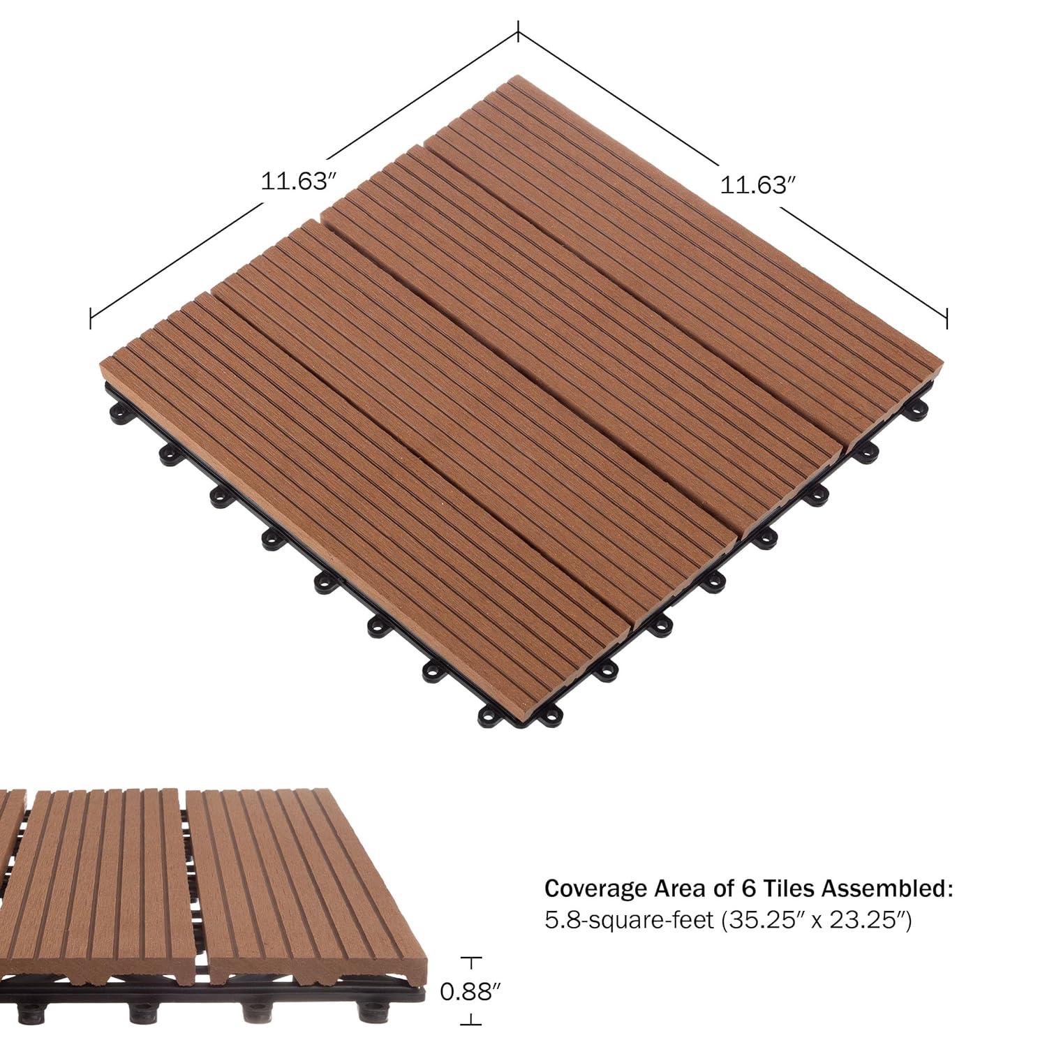 Pure Garden Deck Tiles - 6-Pack Wood Plastic Composite Interlocking Patio Tiles - 5.8SQFT Outdoor Flooring for Balcony, Porch, and Garage by Pure Garden