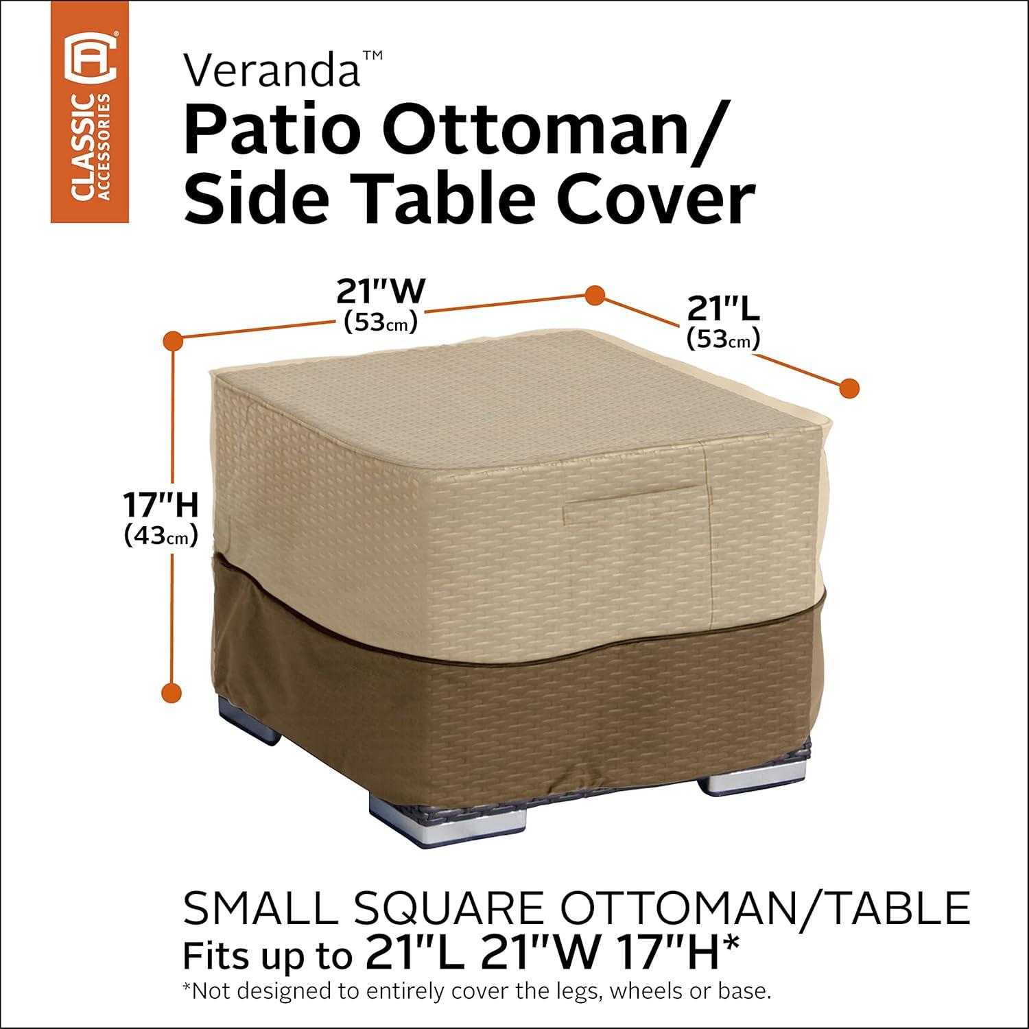 Classic Accessories Veranda™ Square Patio Ottoman/Side Table Cover - Durable and Water Resistant Outdoor Furniture Cover, Small (70972)