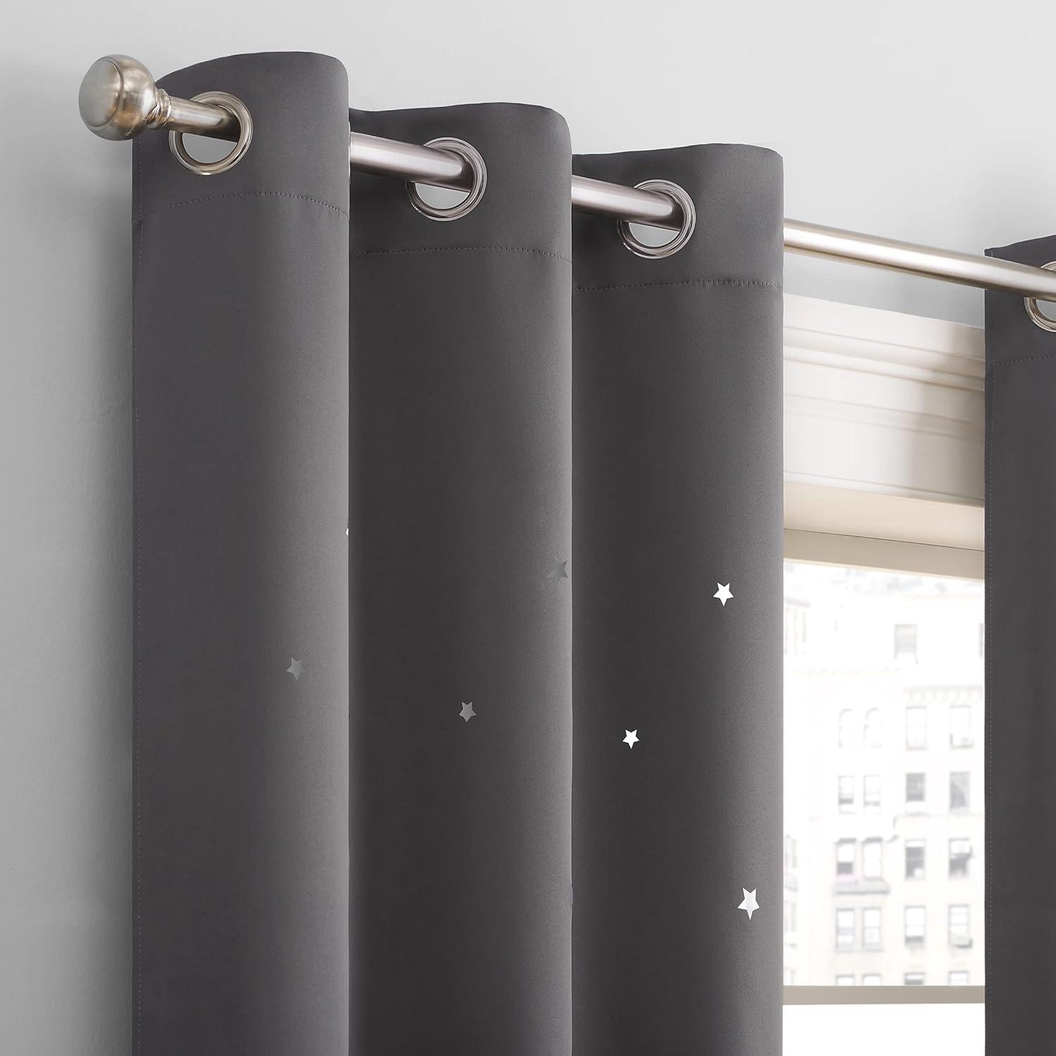 Eclipse Dreamer Star Laser Cut Room Darkening Grommet Window Curtains for Kids Bedroom or Nursery (2 Panels), 34 in x 84 in, Grey