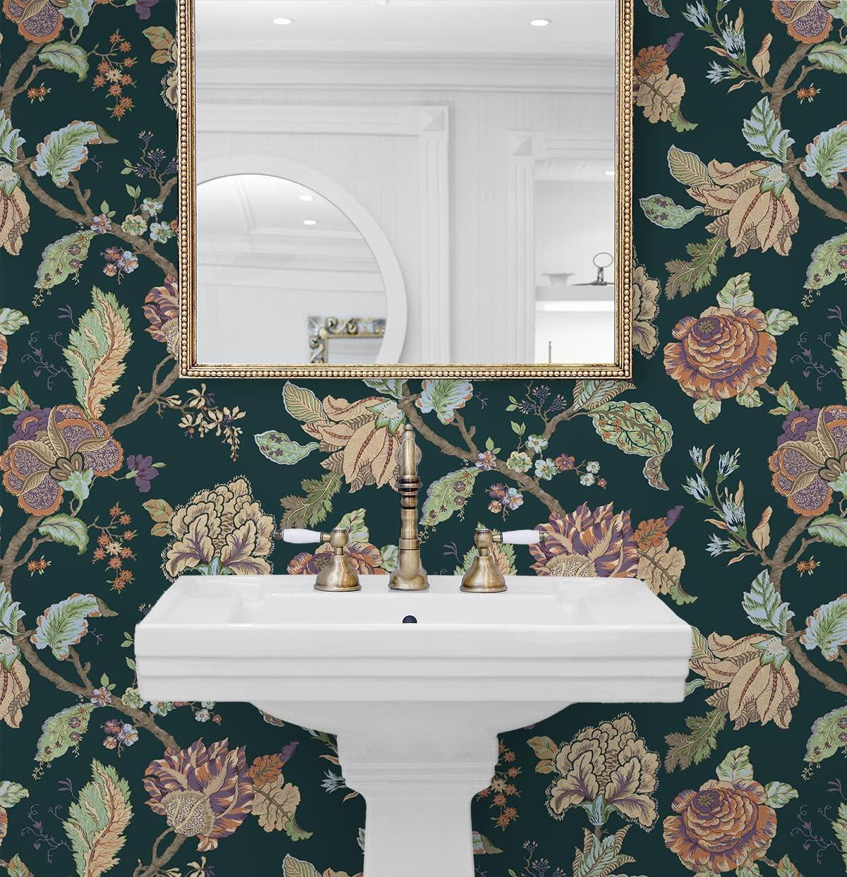 NextWall  Kianna Jacobean Peel and Stick Wallpaper 20.5 in. W x 18 ft. L - Victorian Jade