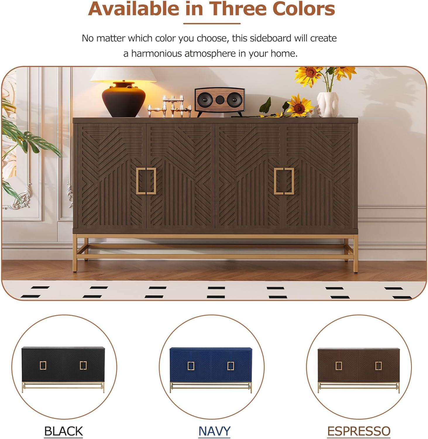 Amposei Retro Accent Sideboard Cabinet 59.8-Inch Credenza Console Storage Cabinet Dining Buffet Table with 4 Doors & Adjustable Shelves for Living Room Entrance, Espresso