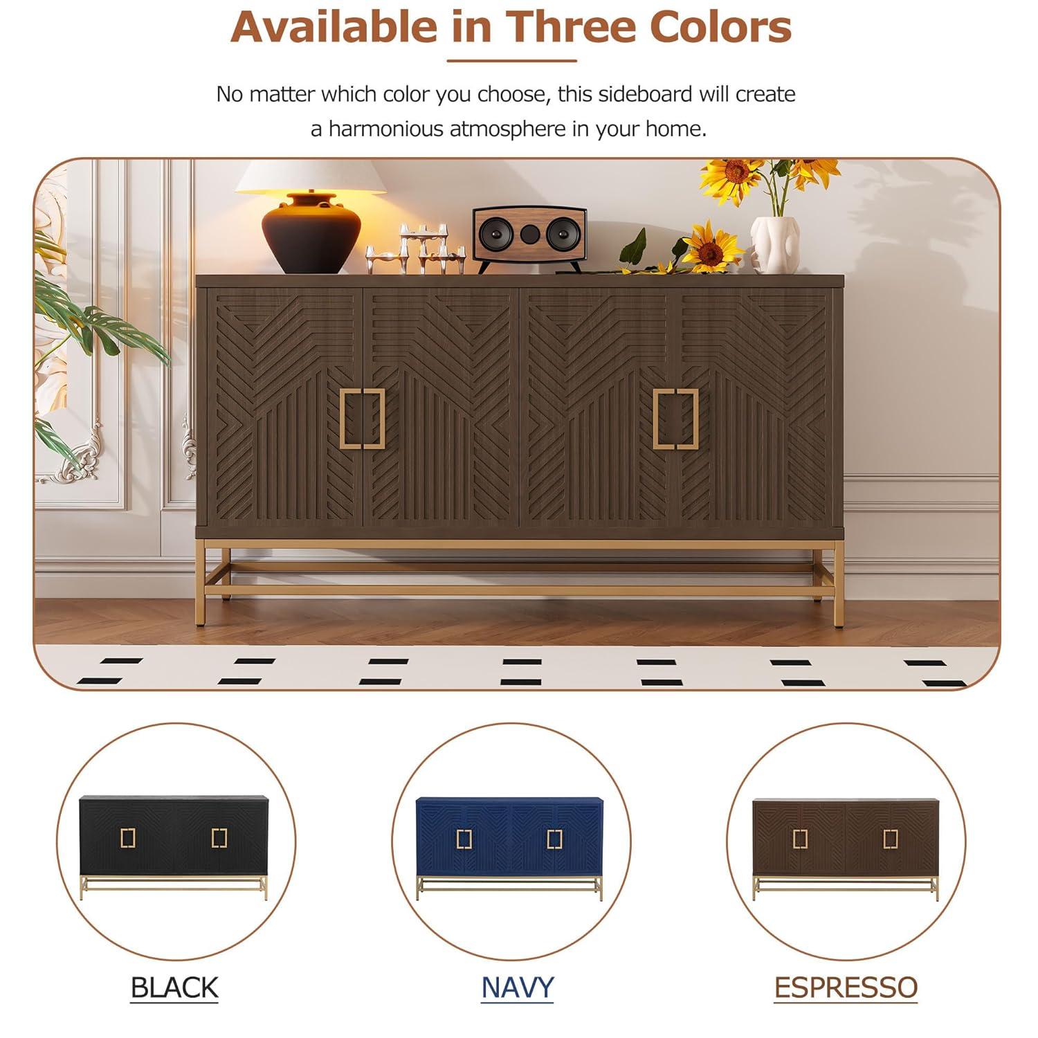 Amposei Retro Accent Sideboard Cabinet 59.8-Inch Credenza Console Storage Cabinet Dining Buffet Table with 4 Doors & Adjustable Shelves for Living Room Entrance, Espresso