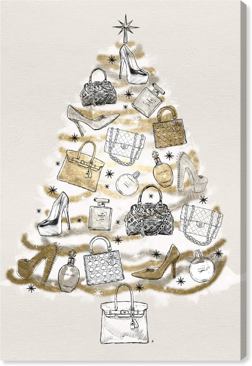 Gray and Gold Christmas Fashion Canvas Print, 16" x 24"