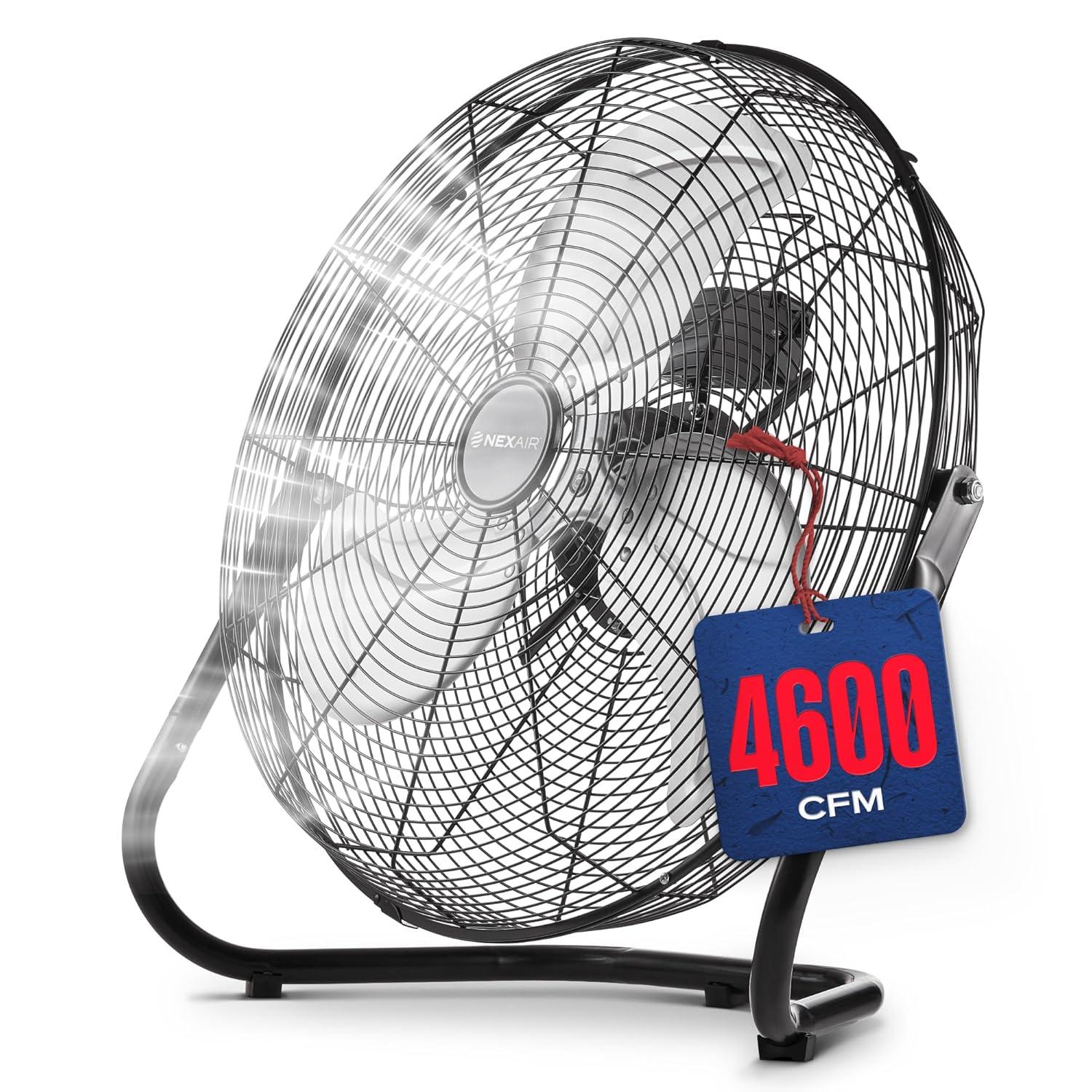 3-Speed 12 In High-Velocity Heavy Duty Metal Industrial Floor Fan, 1650 CFM Powerful cooling fan for office, Commercial, Residential, and Greenhouse Use, with 180° Adjustable Vertical Tilt