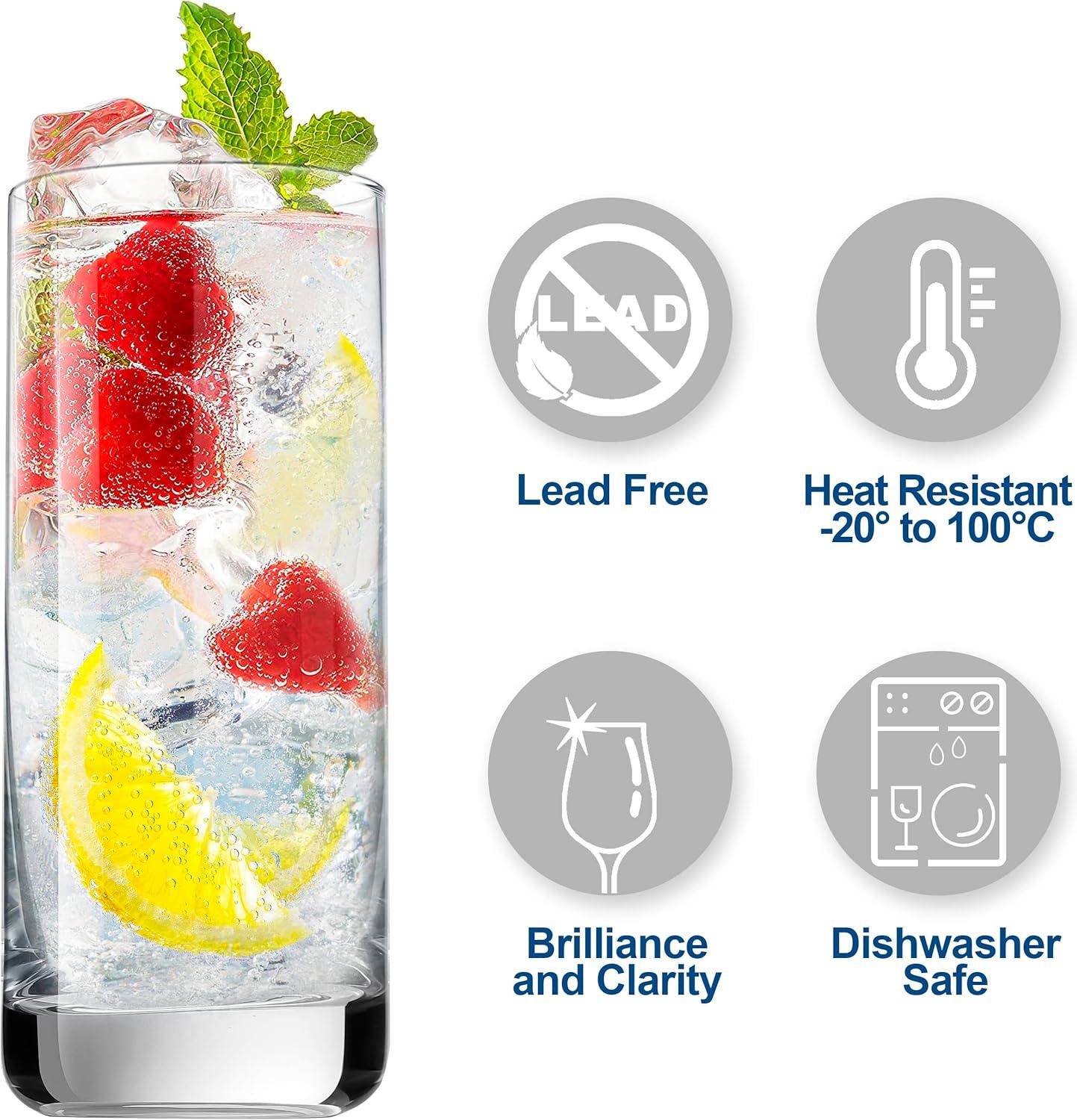 Lead-Free Crystal Clear Highball Drinking Glasses Set of 4