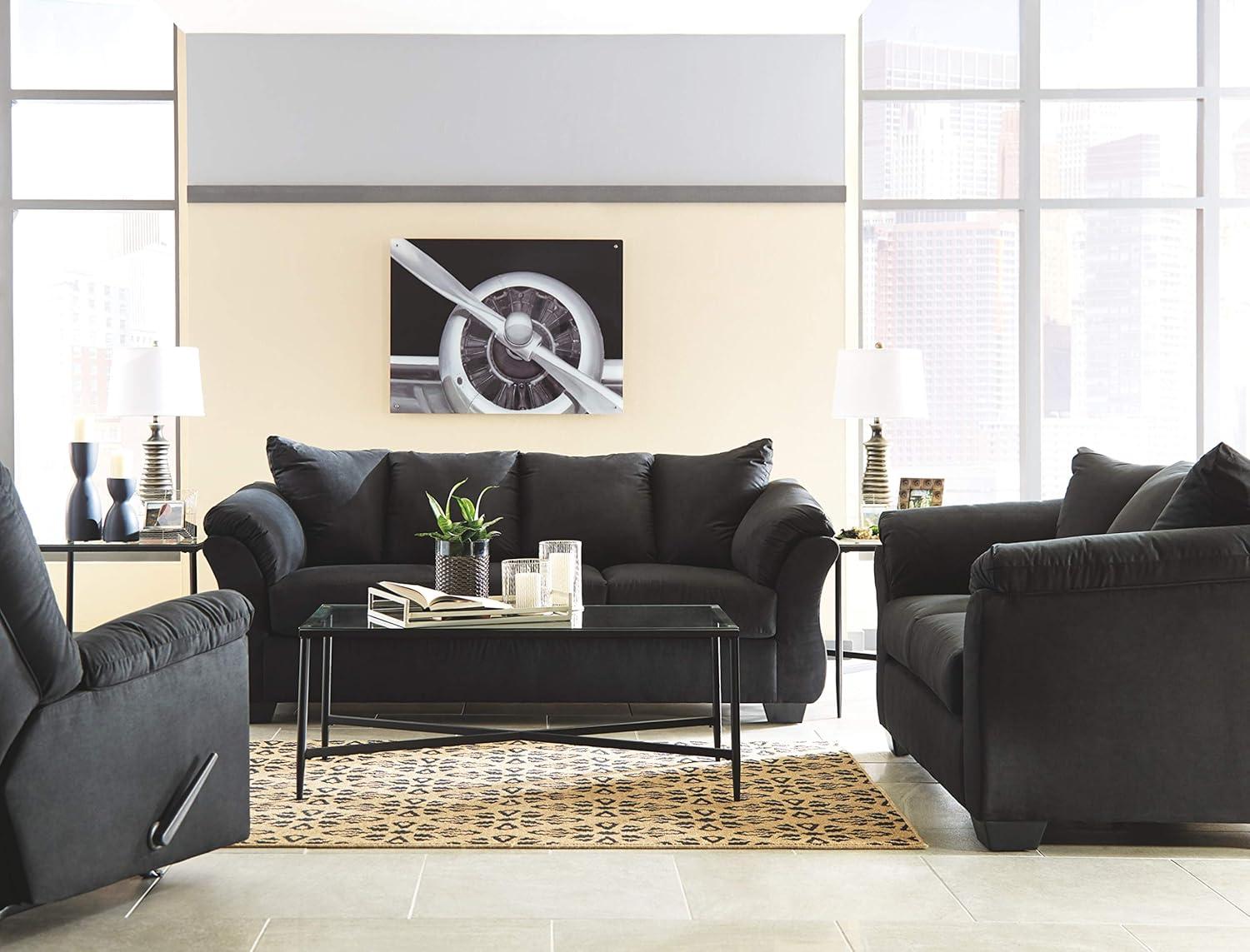 Darcy Black Contemporary Sofa with Pillow Top Armrests