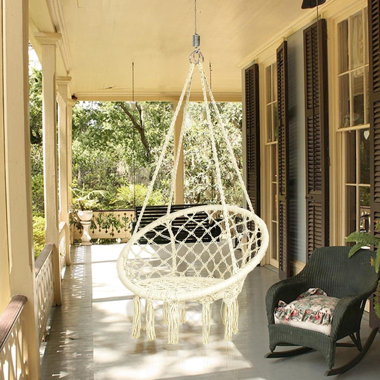 Hammock Swing Chair for 2-5 Years Old Kids,Handmade Knitted Macrame Hanging Swing Chair for Indoor,Bedroom,Yard,Garden- 230 Pound Capacity Off-White- with Suspension Kit