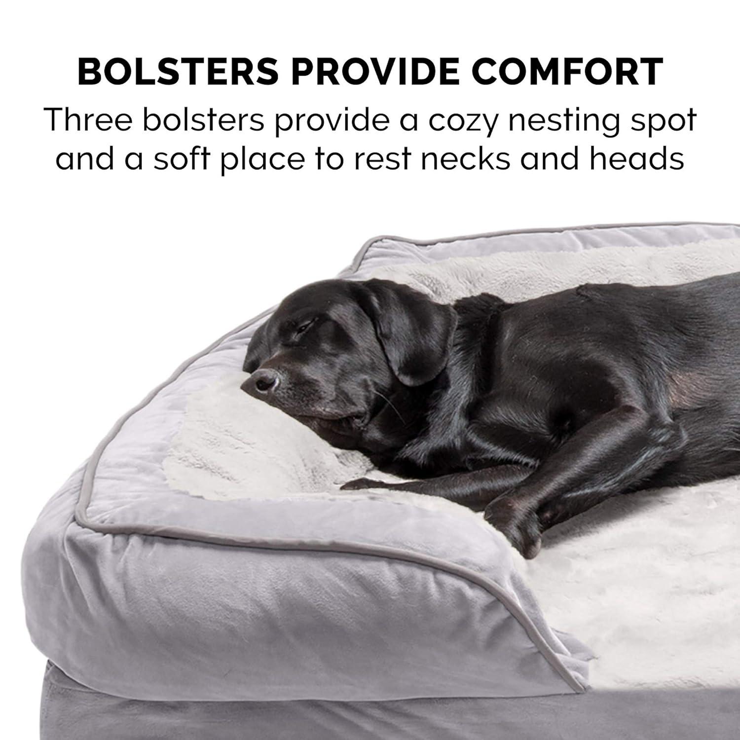 FurHaven Velvet Waves Perfect Comfort Cooling Gel Sofa Dog Bed - Jumbo, Granite Gray
