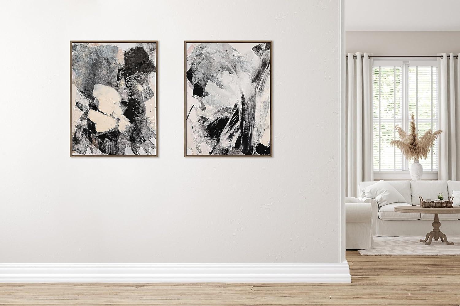 Gold Framed Abstract Black and White Canvas Wall Art, 28x38