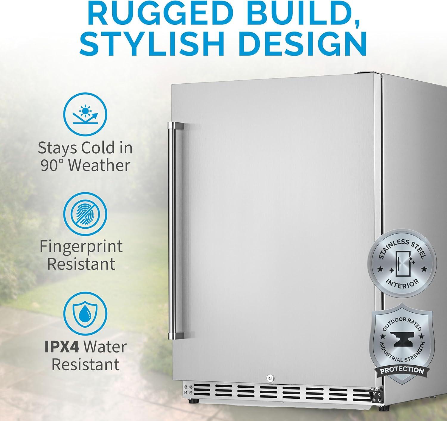 Newair 24" 5.3 Cu. Ft. Commercial Stainless Steel Built-in Beverage Refrigerator, Steel Interior, Weatherproof and Outdoor Rated, ENERGY STAR