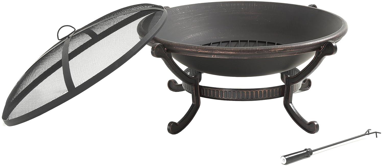 Ashland Firepit - Black - Crosley: Cast Iron Copper Finish, 35" Bowl, Mesh Guard, Poker Included