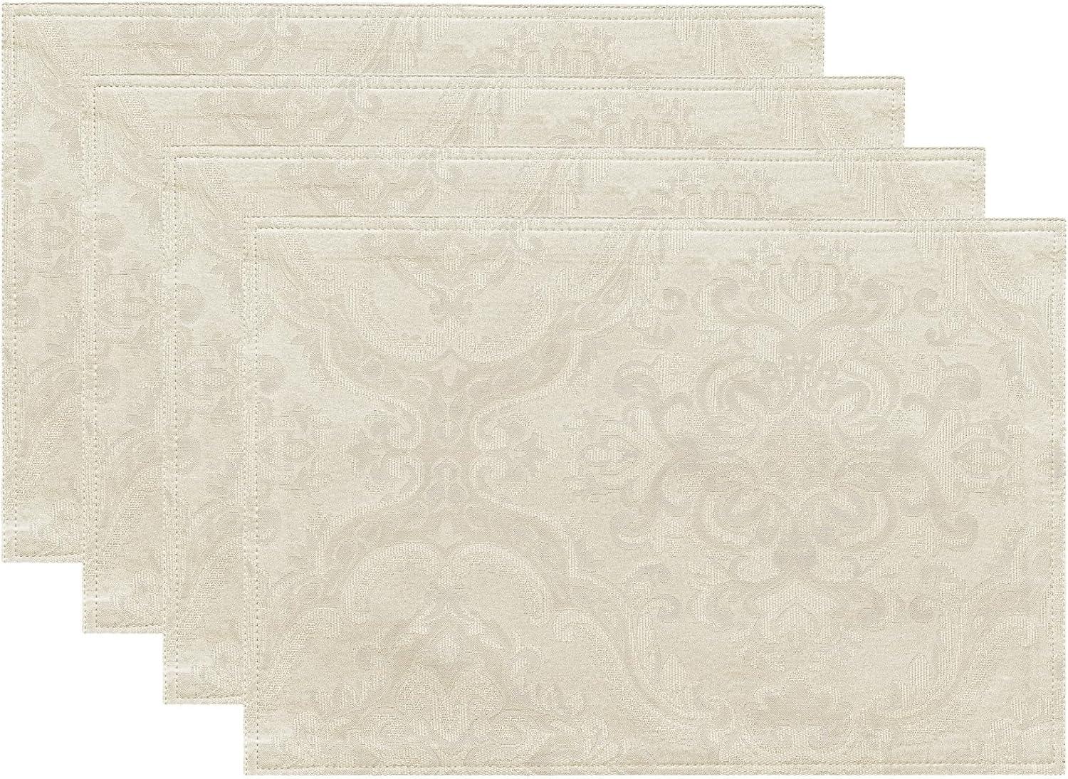 Ivory Jacquard Damask Rectangular Placemats, Set of 4