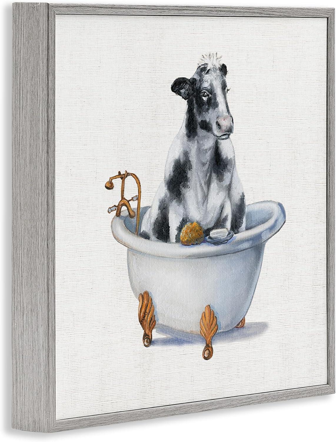 Stupell Industries Dairy Cow in Bathtub Country Farm Animal by Donna Brooks - Painting on Canvas
