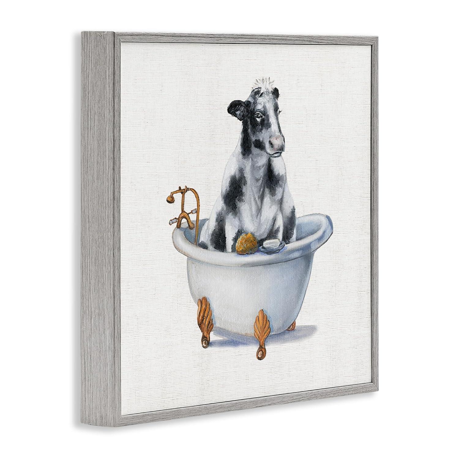 Stupell Industries Dairy Cow in Bathtub Country Farm Animal by Donna Brooks - Painting on Canvas