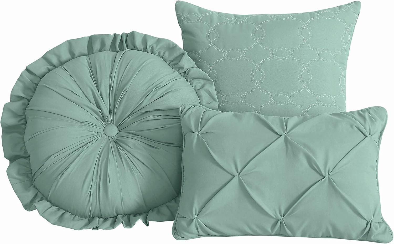 Chezmoi Collection Sydney 7-Piece Pintuck Comforter Set, Full, Seafoam Green