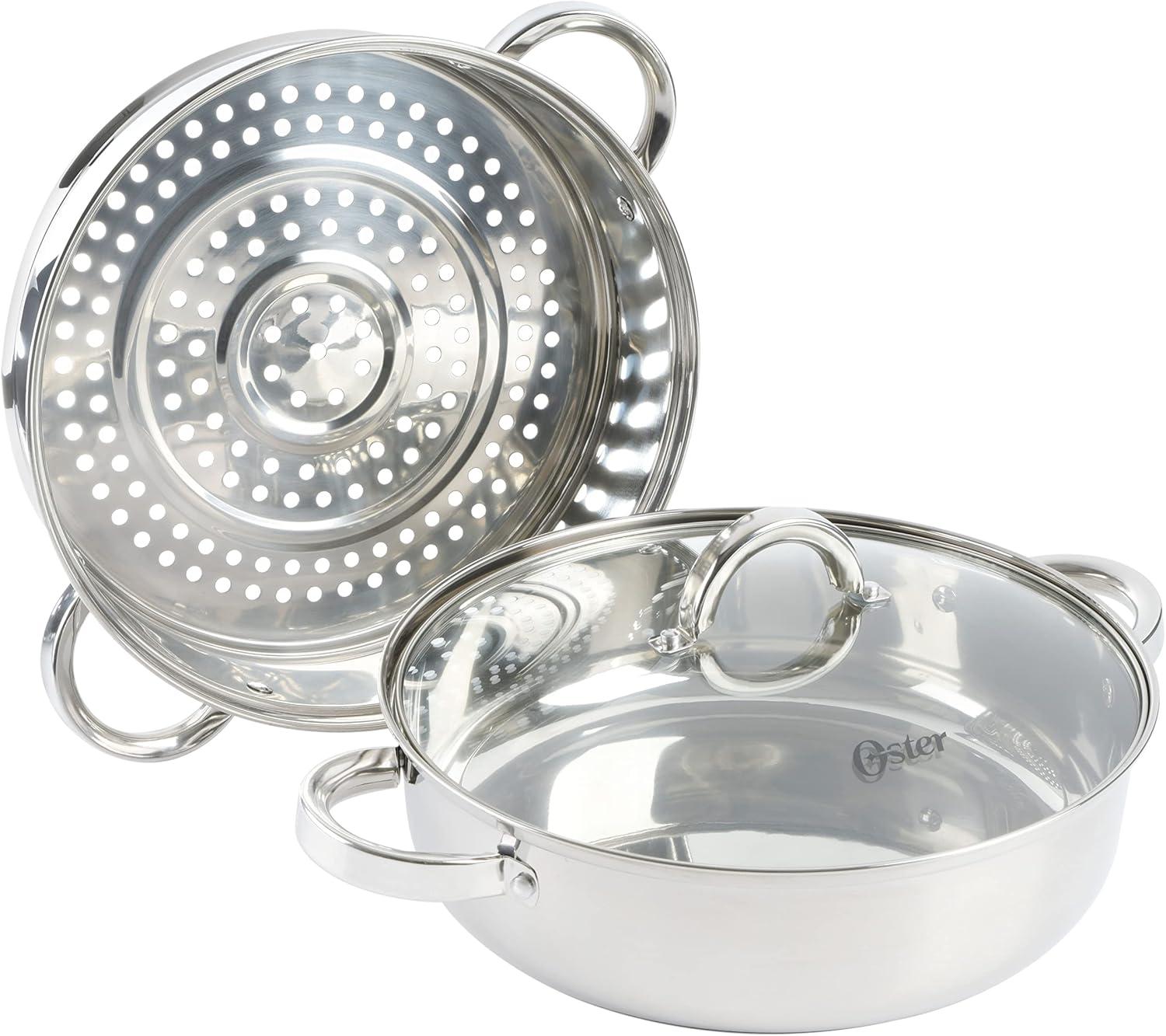 Oster 11-Inch Stainless Steel Pan with Steamer and Lid