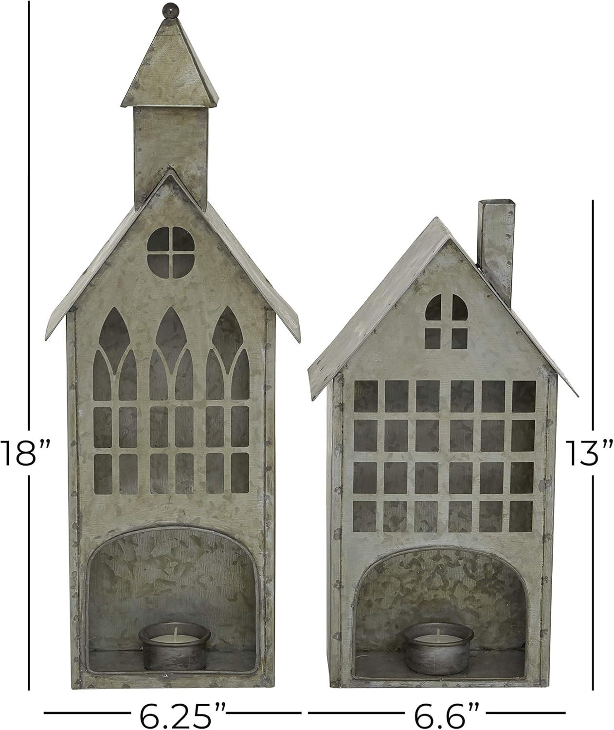 DecMode 13", 18"H Farmhouse Votive, Grey, 2 - Pieces