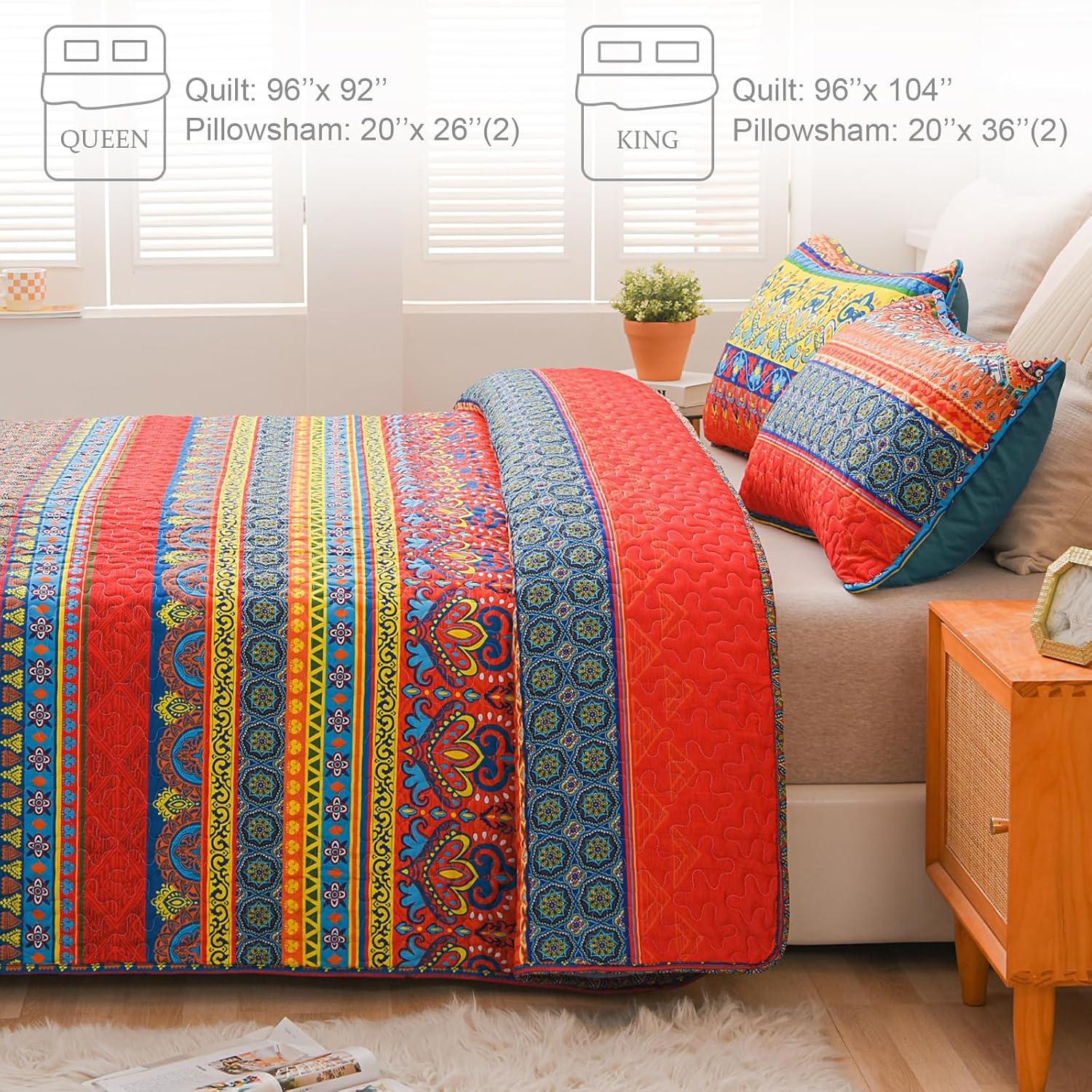 Exclusivo Mezcla Paisley Aqua Quilt Set King Size, 3-Piece Reversible Quilt Bedding Set, Lightweight and Soft Bedspread Coverlets