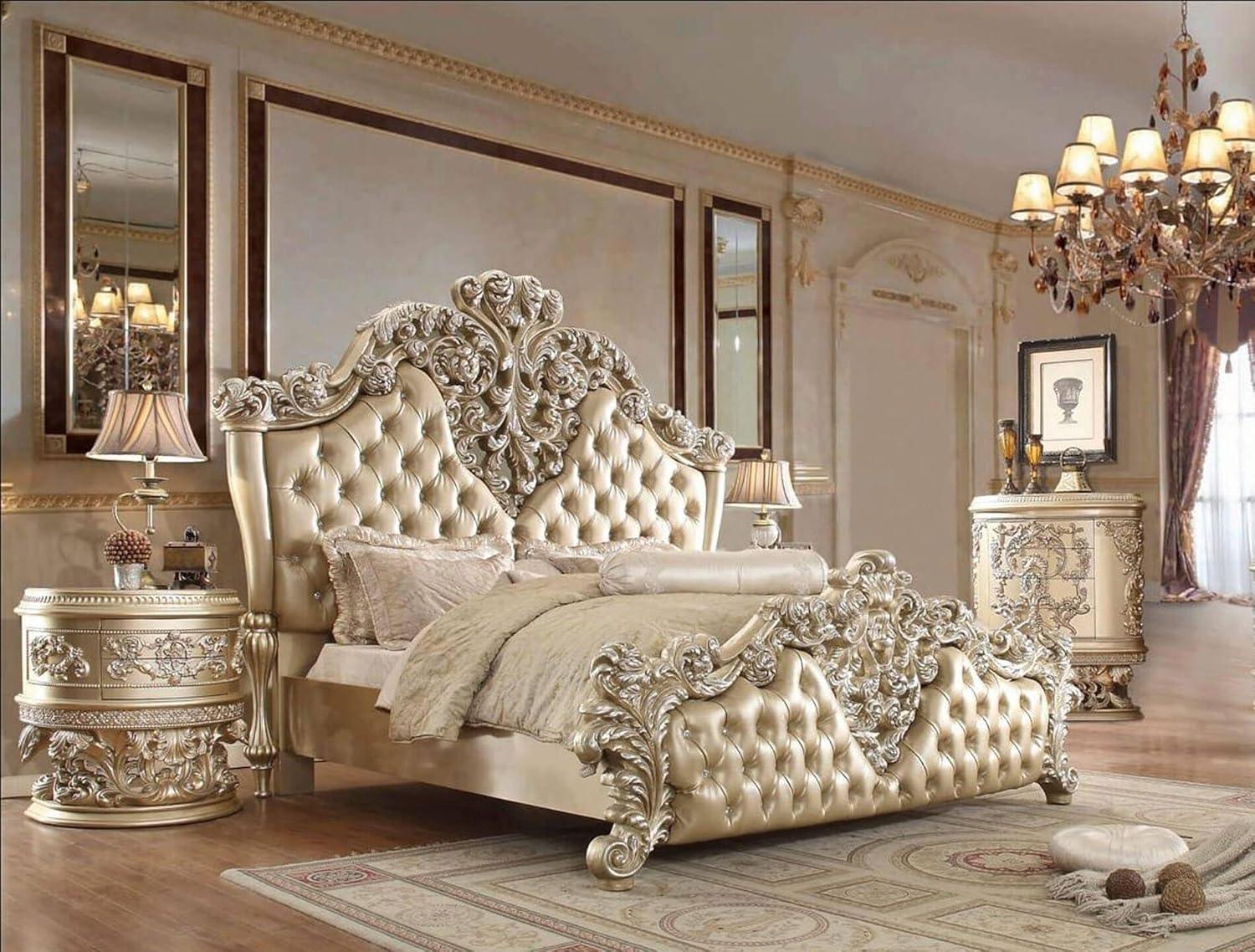 Vatican King Bed with Tufted Upholstered Headboard in Light Gold