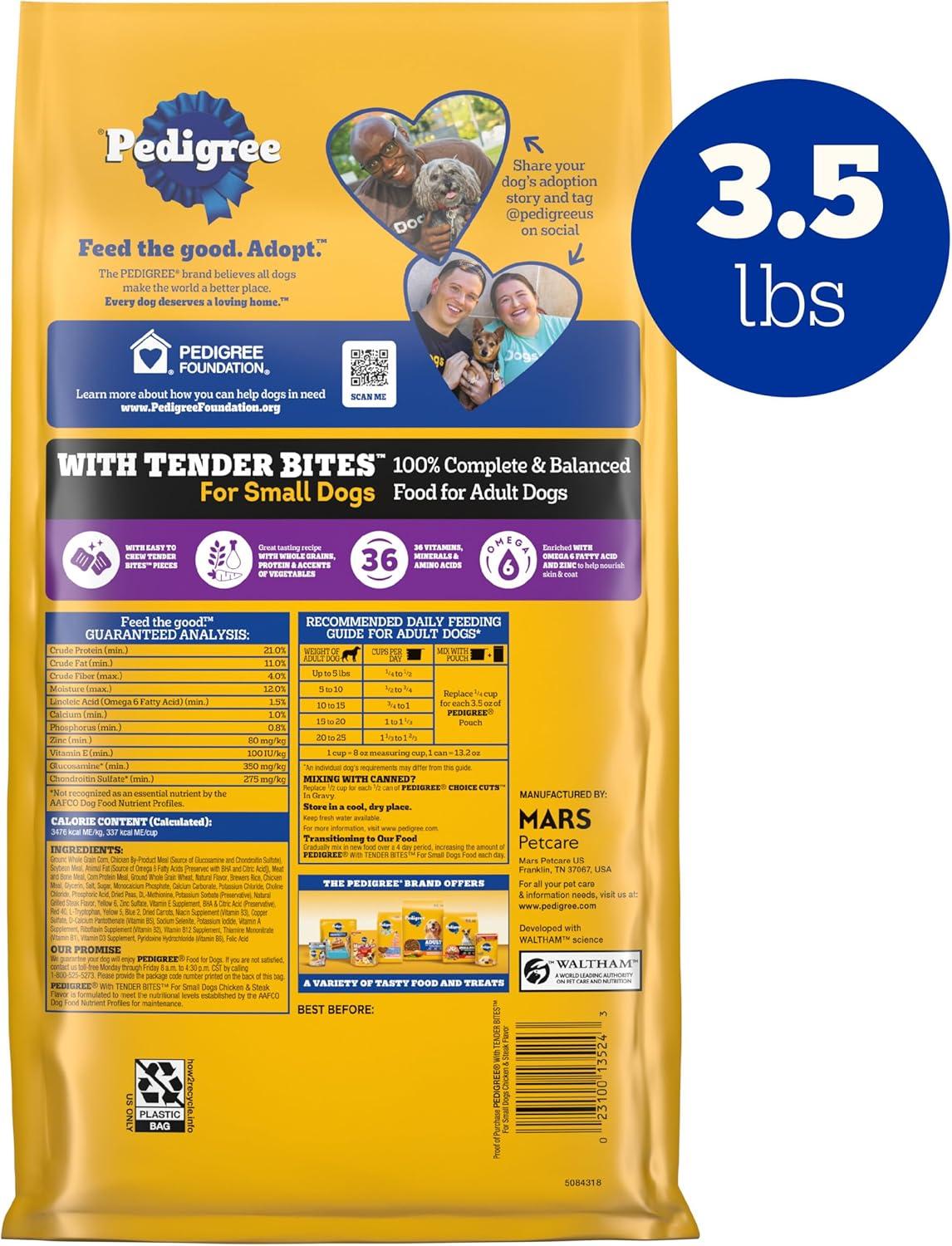 Pedigree with Tender Bites Chicken, Vegetable, Steak and Beef Flavor Dry Dog Food for Small Dogs - 3.5lbs