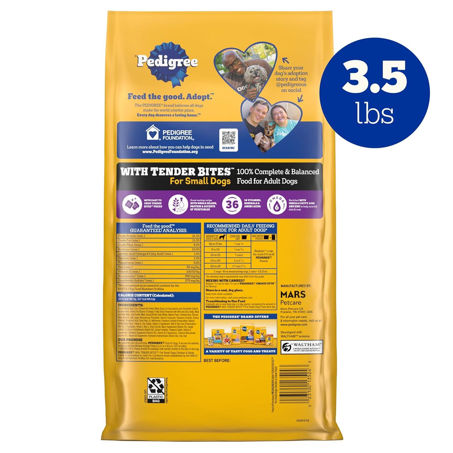 Pedigree with Tender Bites Chicken, Vegetable, Steak and Beef Flavor Dry Dog Food for Small Dogs - 3.5lbs
