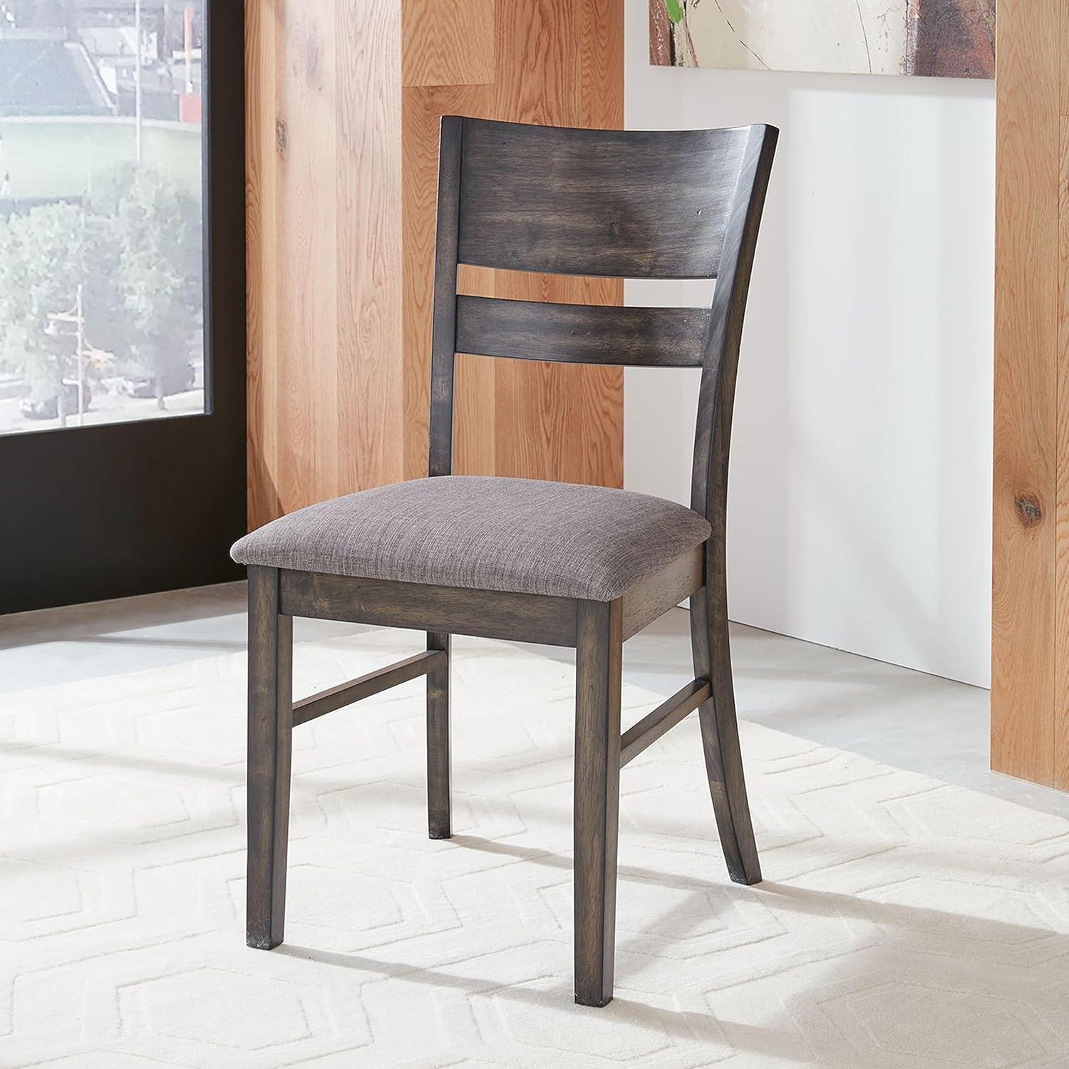 Almeta Dark Brown Linen Upholstered Slat Back Side Chair