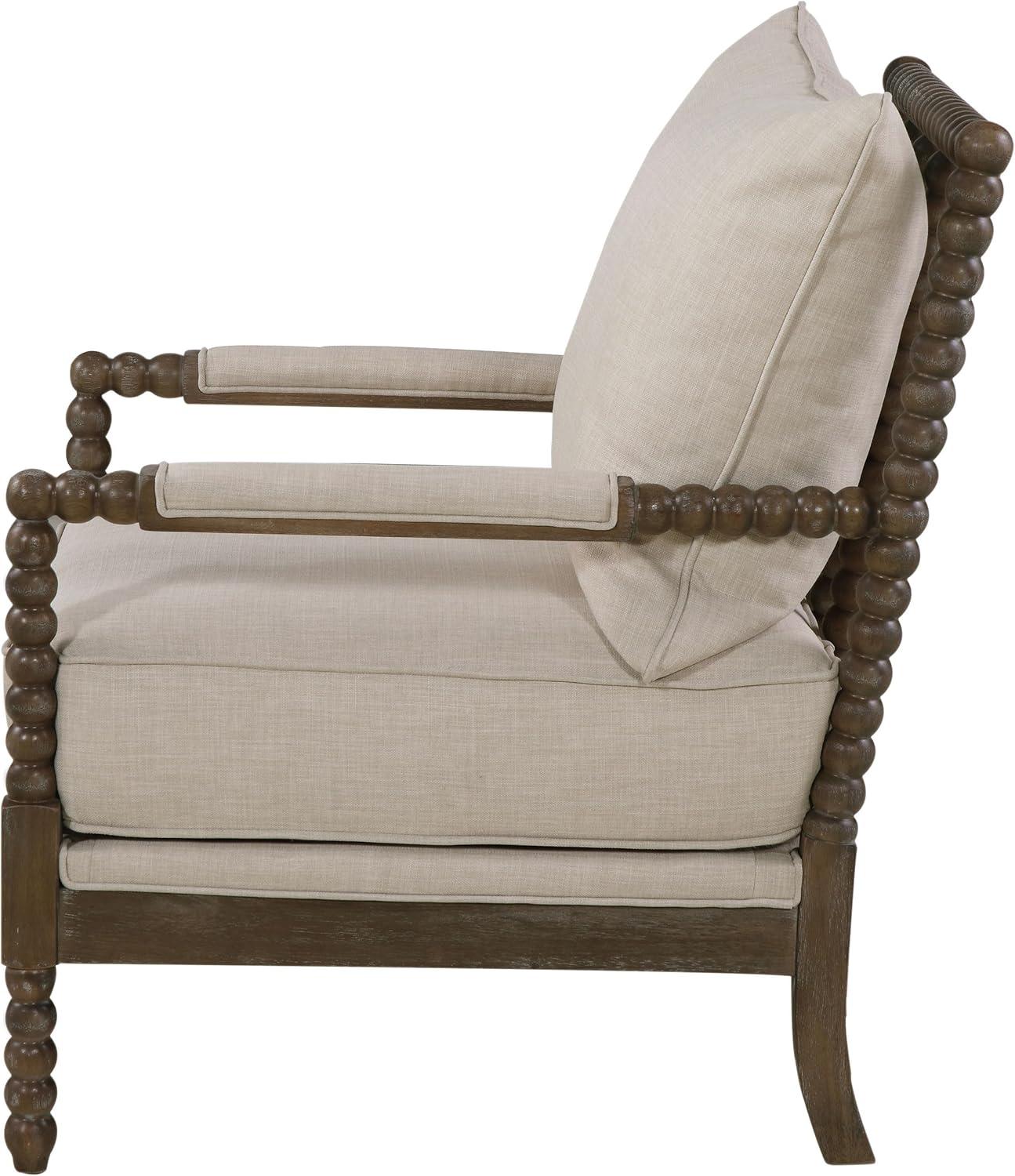 Transitional Geometric Beige Wood Accent Chair