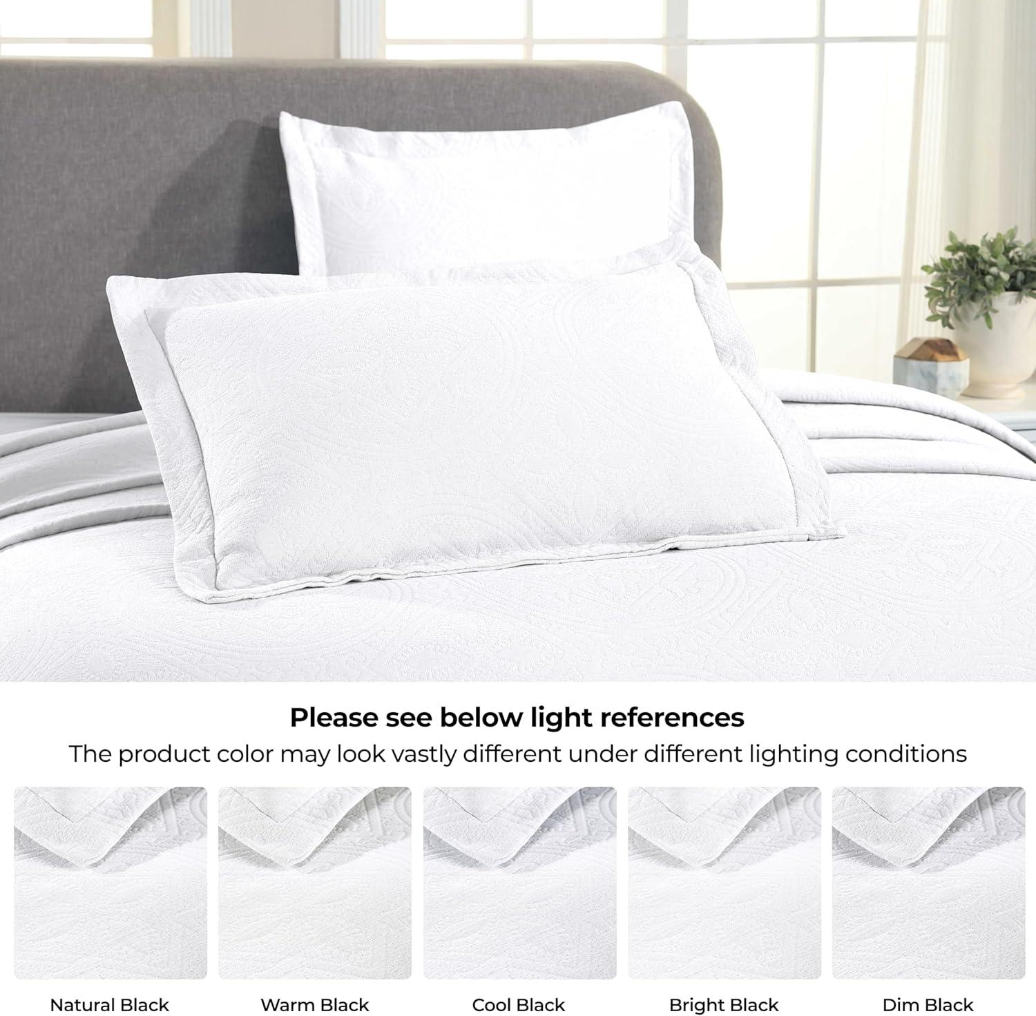 Superior 2 Piece Celtic Circles Cotton Bedspread Set, Decorative Bed Spread, Home Bed Decor, 1 Pillow Sham, Medium Weight Blanket, Matelasse Coverlet Bedding, Wedding Ring Design, Queen, White