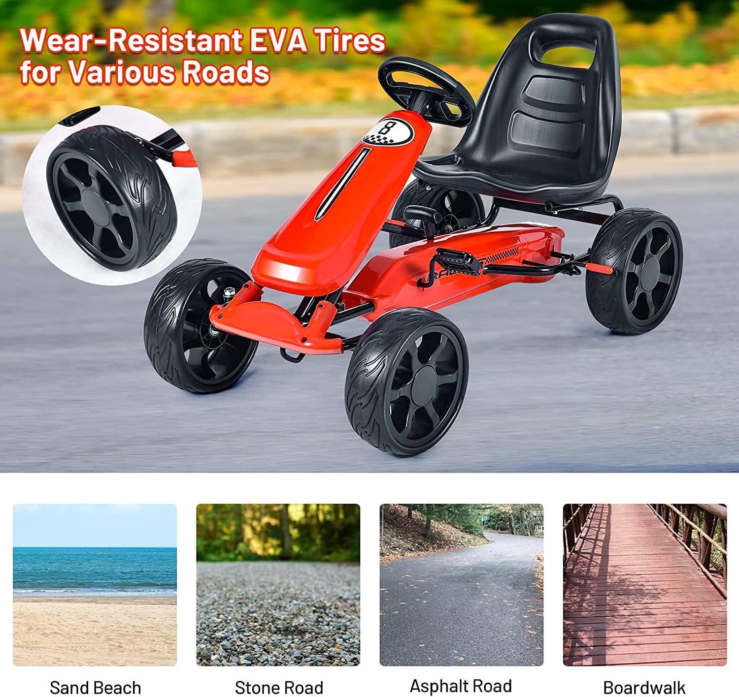 Costway Xmas Gift Go Kart Kids Ride On Car Pedal Powered Car 4 Wheel Racer Toy Stealth Outdoor Red