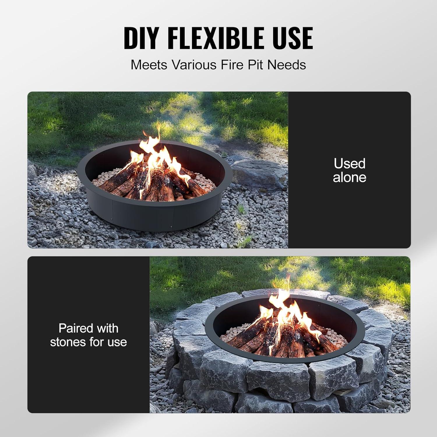 Fire Pit Ring Round 40 Outer 36 Inner Steel Liner DIY Campfire Firepit