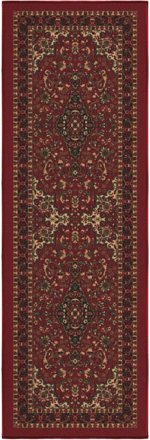 Elegant Red Oriental Runner Rug with Non-Slip Rubber Backing, 59"L x 20"W