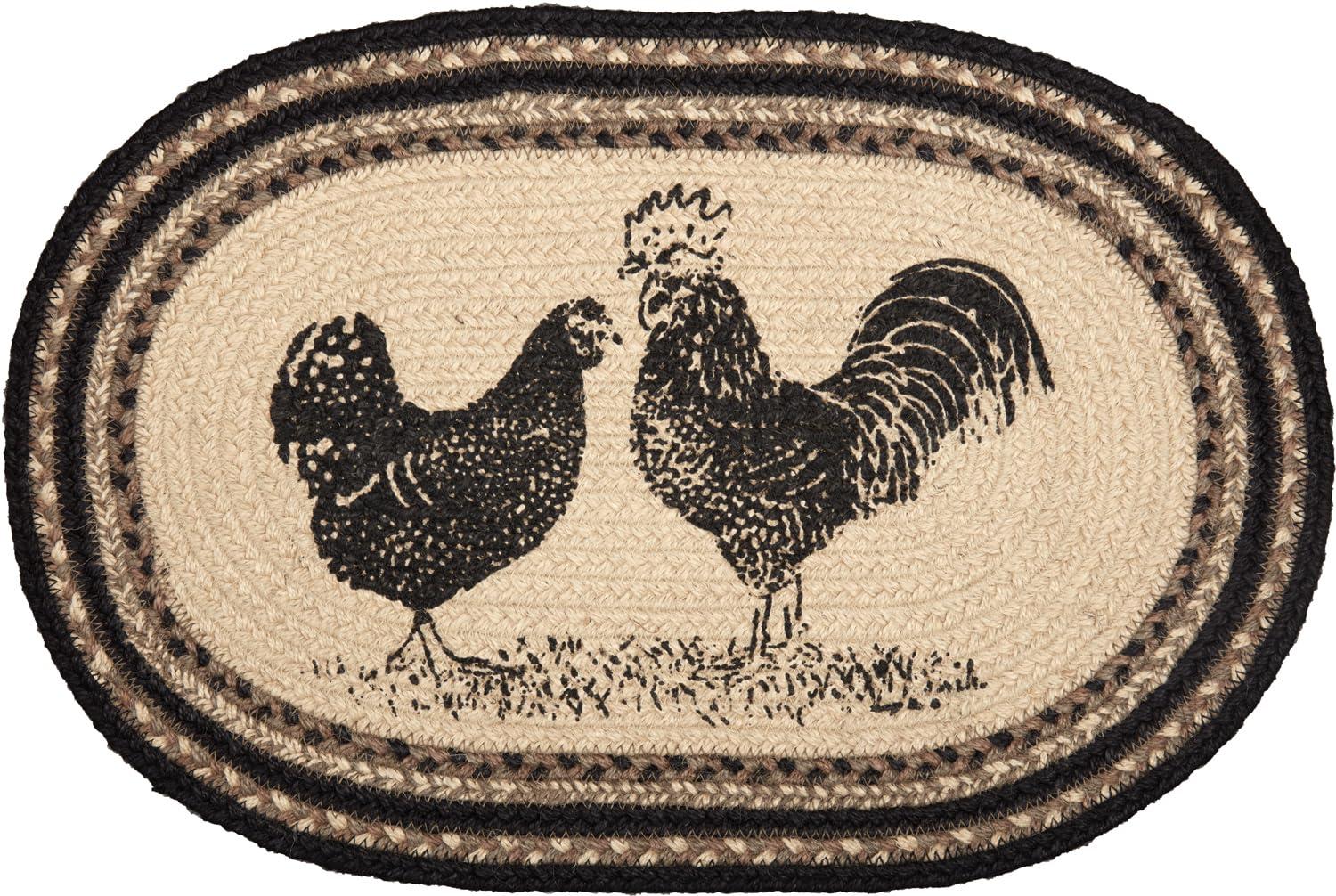 VHC Brands Sawyer Mill Poultry 12 x 18" Jute Placemats, Set of 6, Charcoal