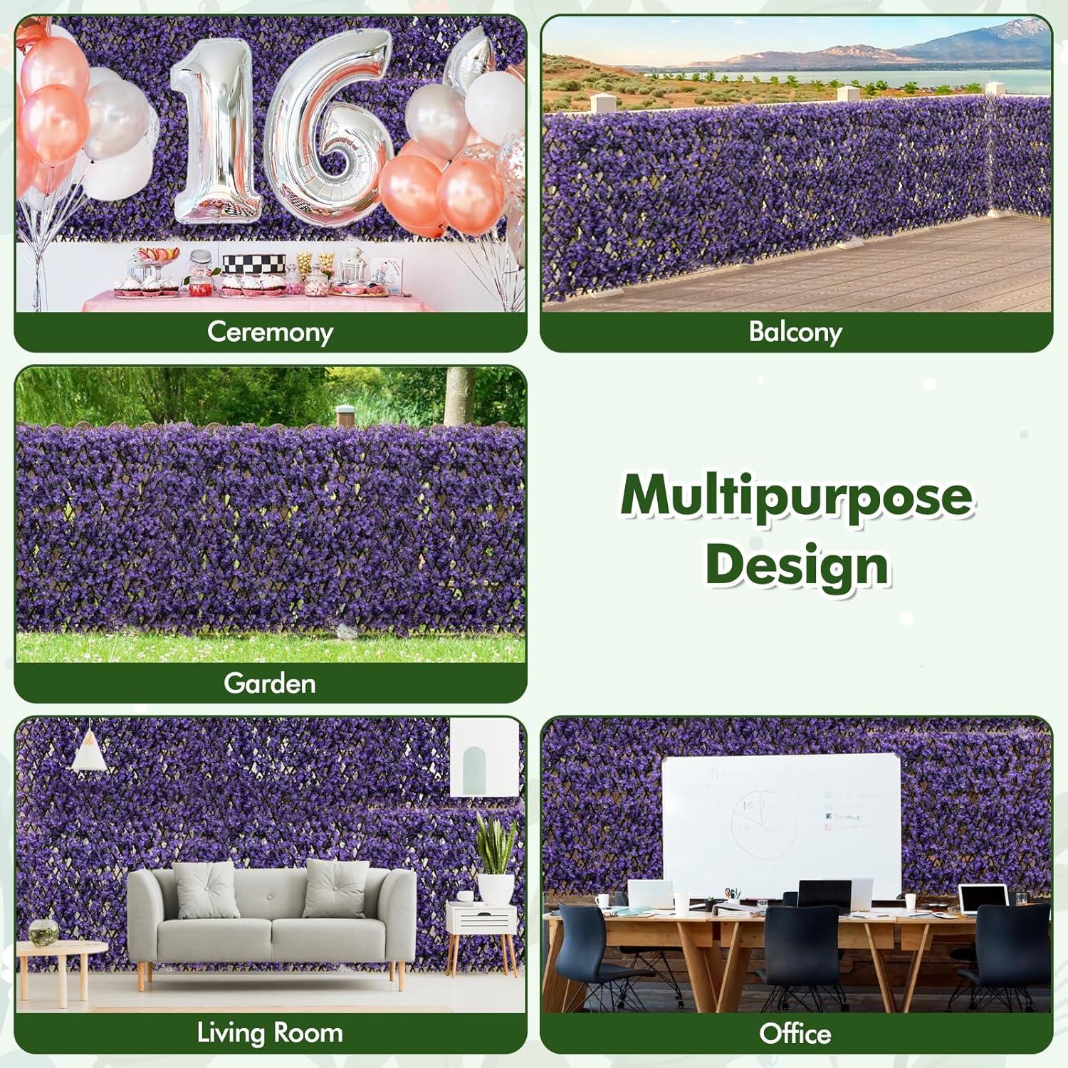 Tangkula Expandable Fence Privacy Screen Decorative Faux Purple Eucalyptus Fencing Panel