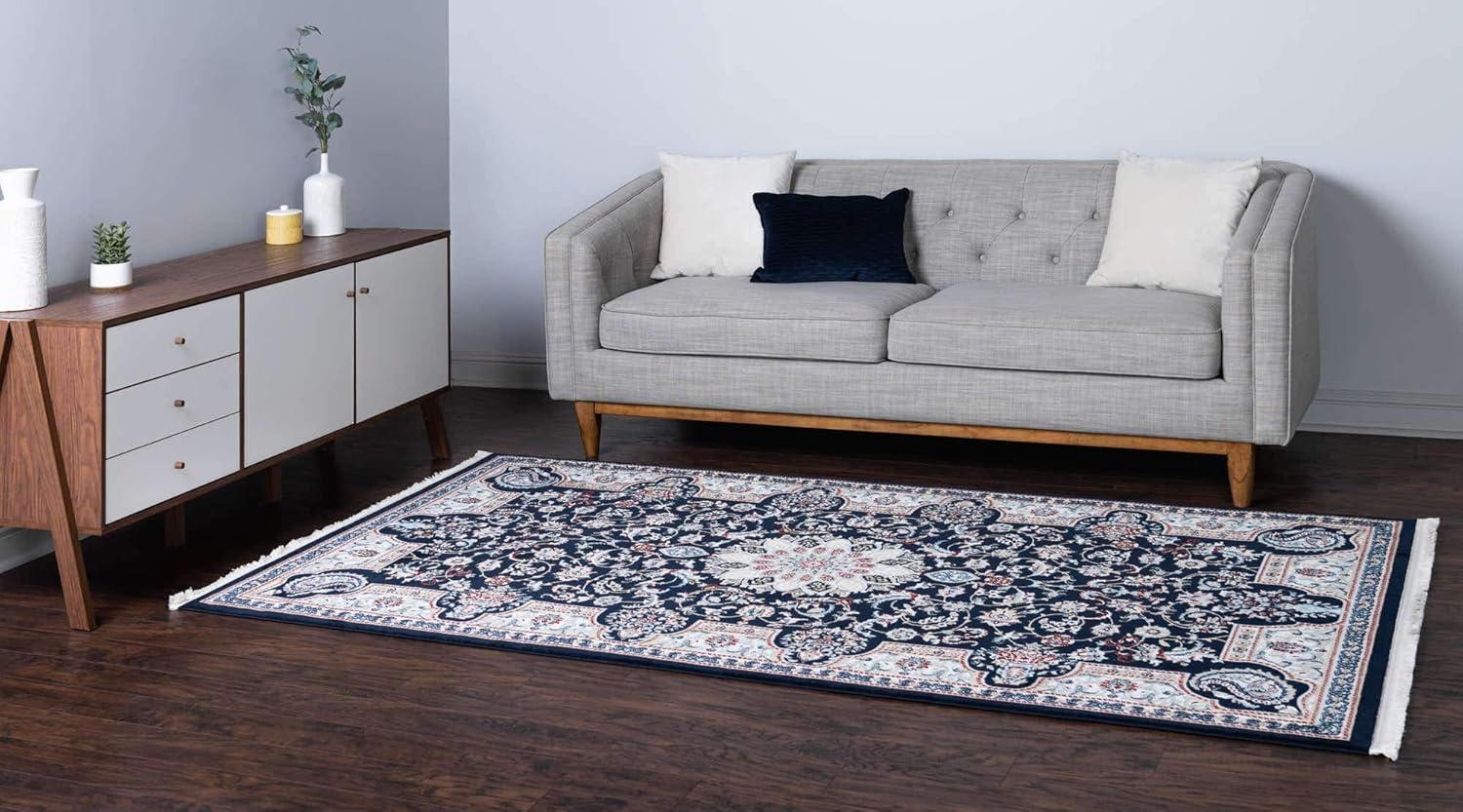 Rugs.com Rabia Collection Rug – 3' x 5' Navy Blue Low Rug Perfect For Entryways, Kitchens, Breakfast Nooks, Accent Pieces