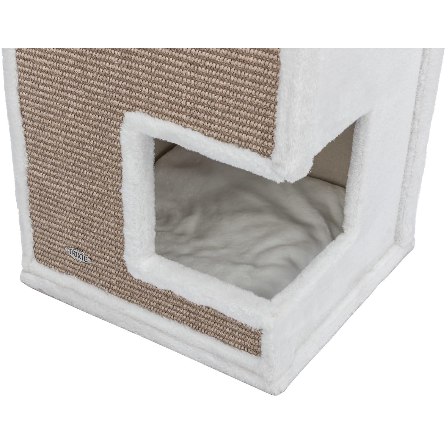TRIXIE Gerardo Plush & Sisal 3-Story 39.4" Cat Condo Tower with Removable Cushions, Brown-White