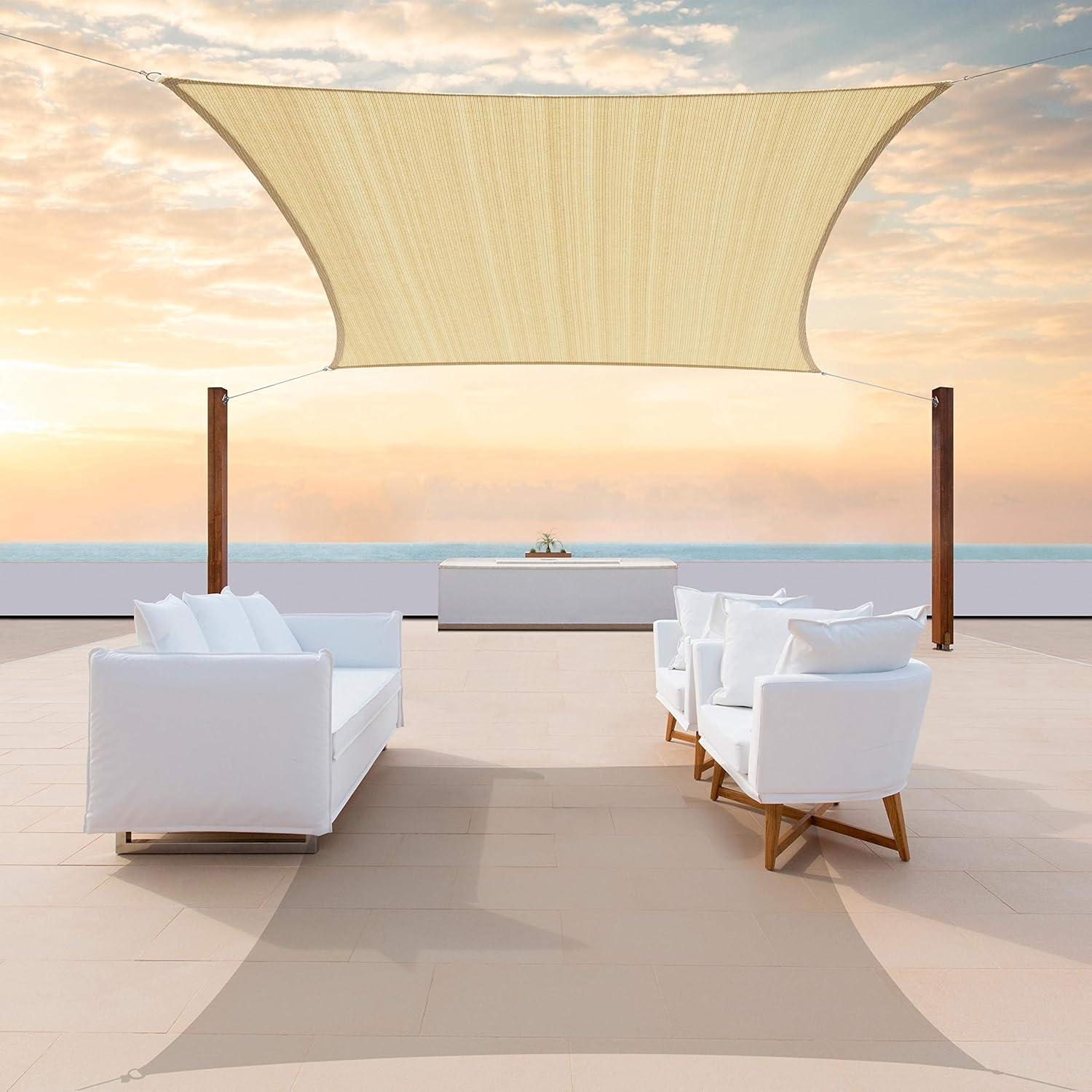 ColourTreeUSA  Rectangle Sun Shade Sail HDPE Mesh Fabric Screen Canopy UV Block 190 GSM 12' x 20' - Beige