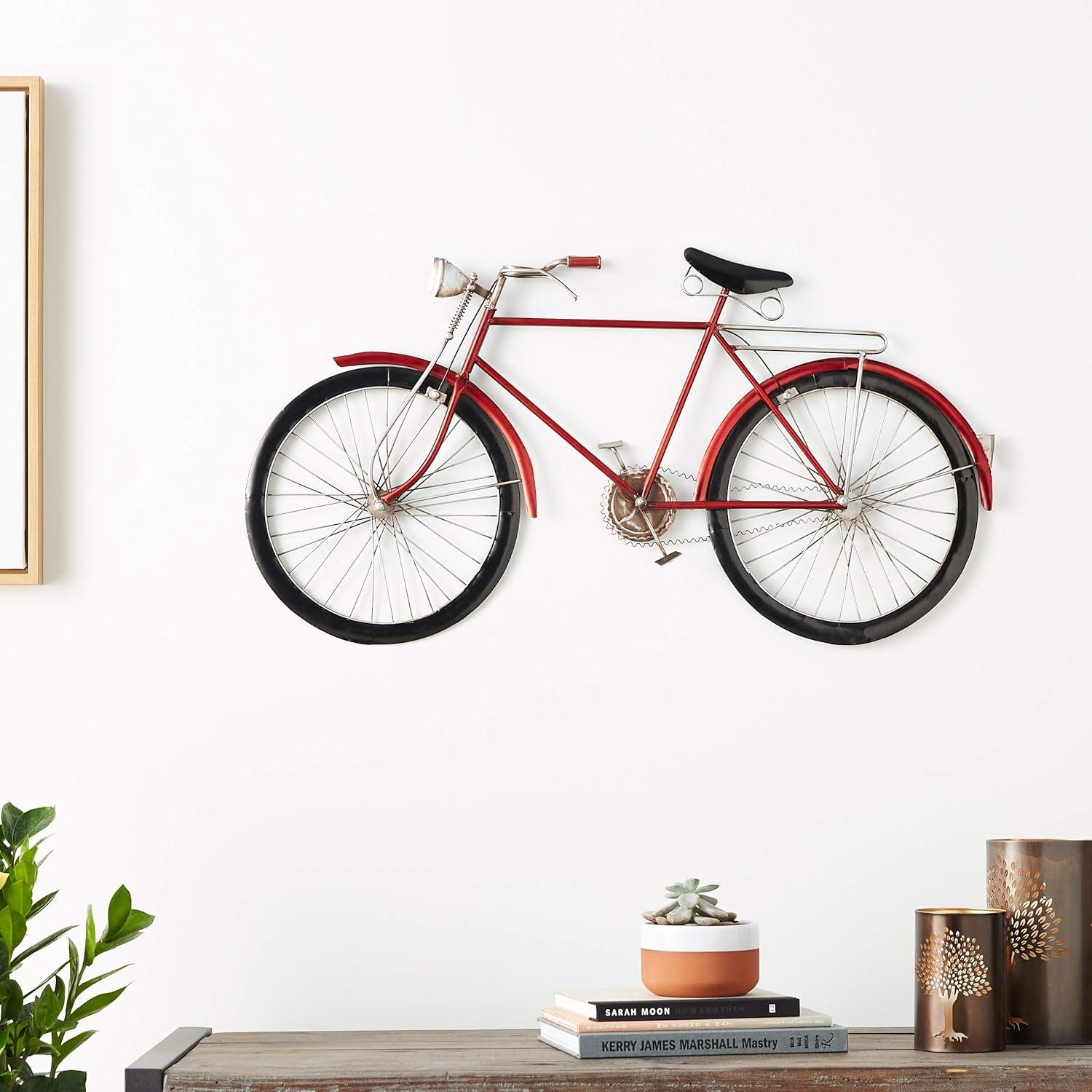 DecMode Vintage Metal Bicycle Wall Décor with Metallic Red Color Frame, 36"W x 19"H