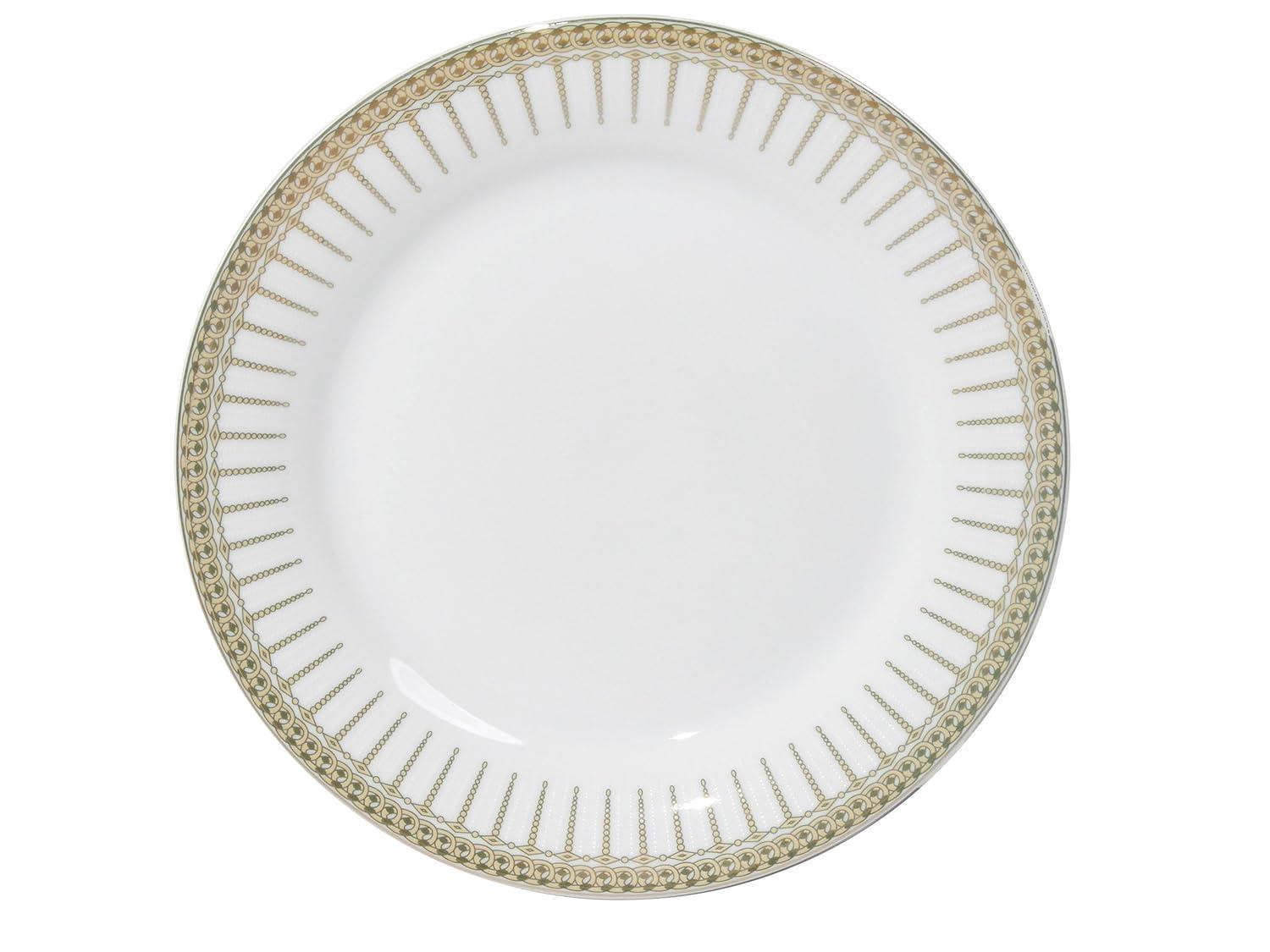 Lorren Home Trends 57-Piece Porcelain Dinnerware Set with Rain Drop Border, Service for 8, Gold