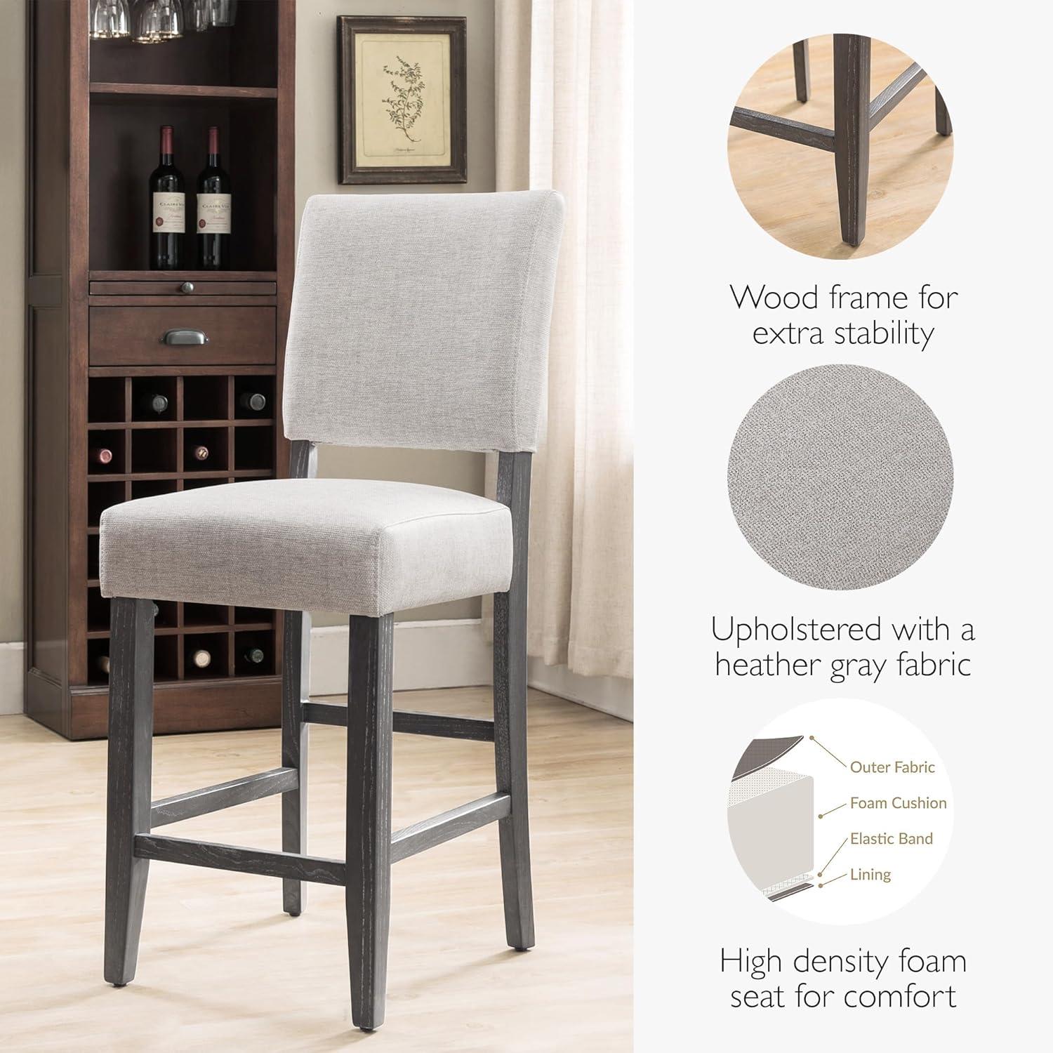 Set of 2 Counter Height Barstools Gray - Leick Home: Upholstered Linen, Padded Back, Wood Frame