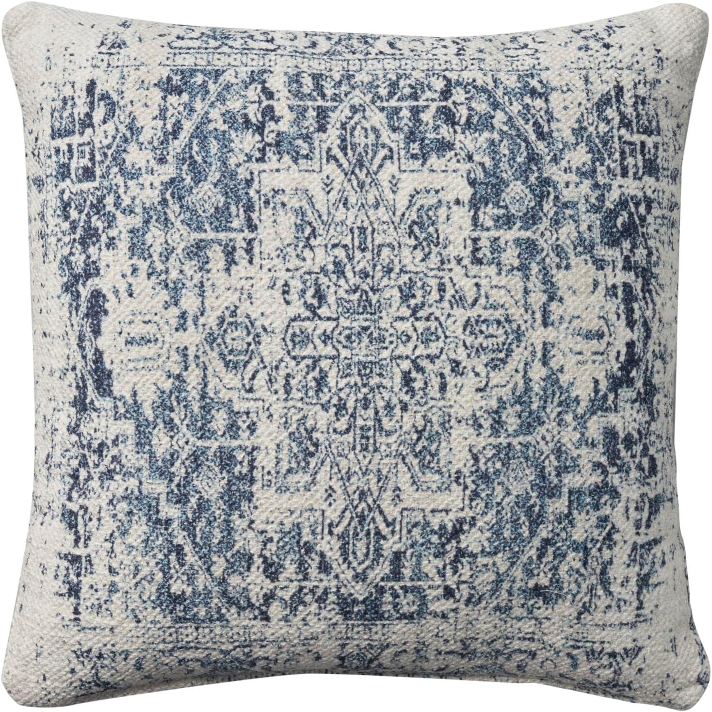 20"x20" Oversize Nicole Curtis Vintage Medallion Indoor Square Throw Pillow Ivory/Navy - Nicole Curtis: Handmade, 100% Cotton, Zipper Closure