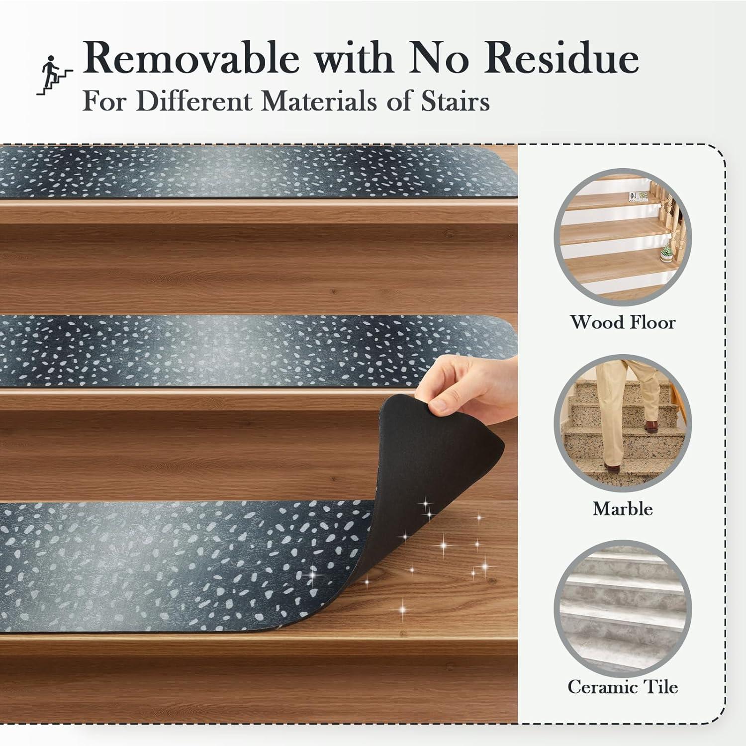 Bungalow Rose Stair Treads Non Slip For Wooden Steps, 15PCS 8"X30" Grey Rubber Backing Stair Runner Mats, Washable Reusable Carpet For Stairs Rugs Indoor Safety Staircase Step Treads For Kids Elders Dogs