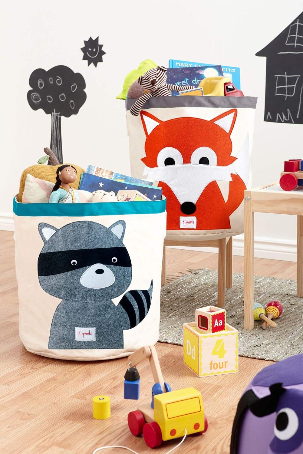 3 Sprouts Canvas Storage Bin Laundry and Toy Basket for Baby and Kids, Raccoon