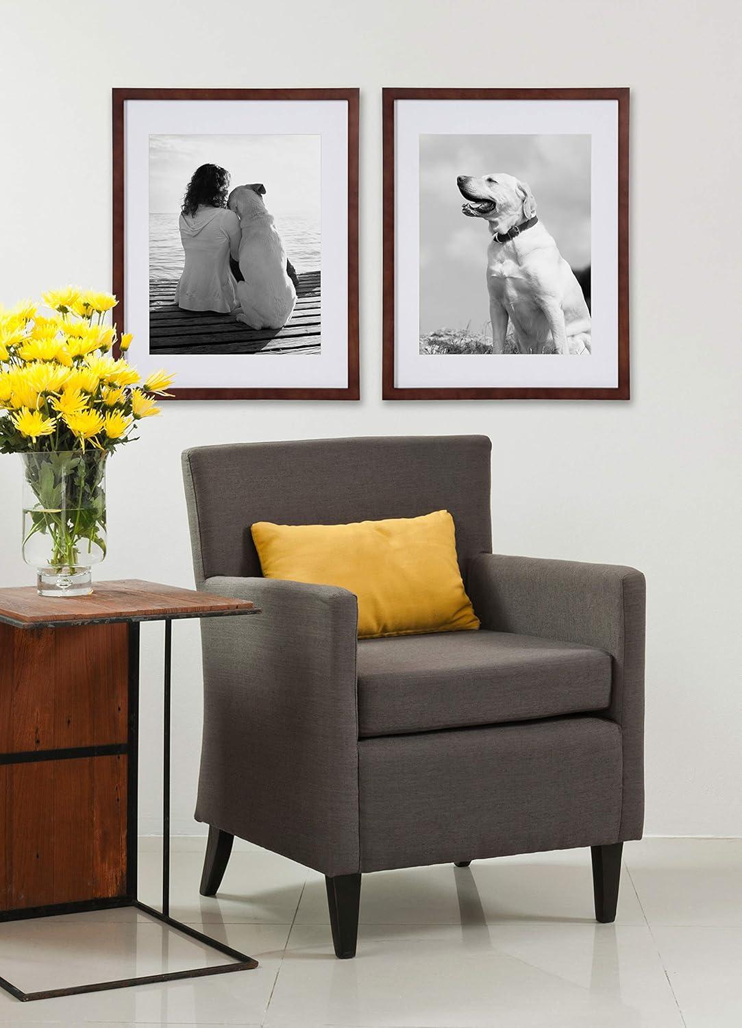 DesignOvation Gallery Rectangle Wood Wall Frame, 14x18 matted to 11x14, Walnut Brown