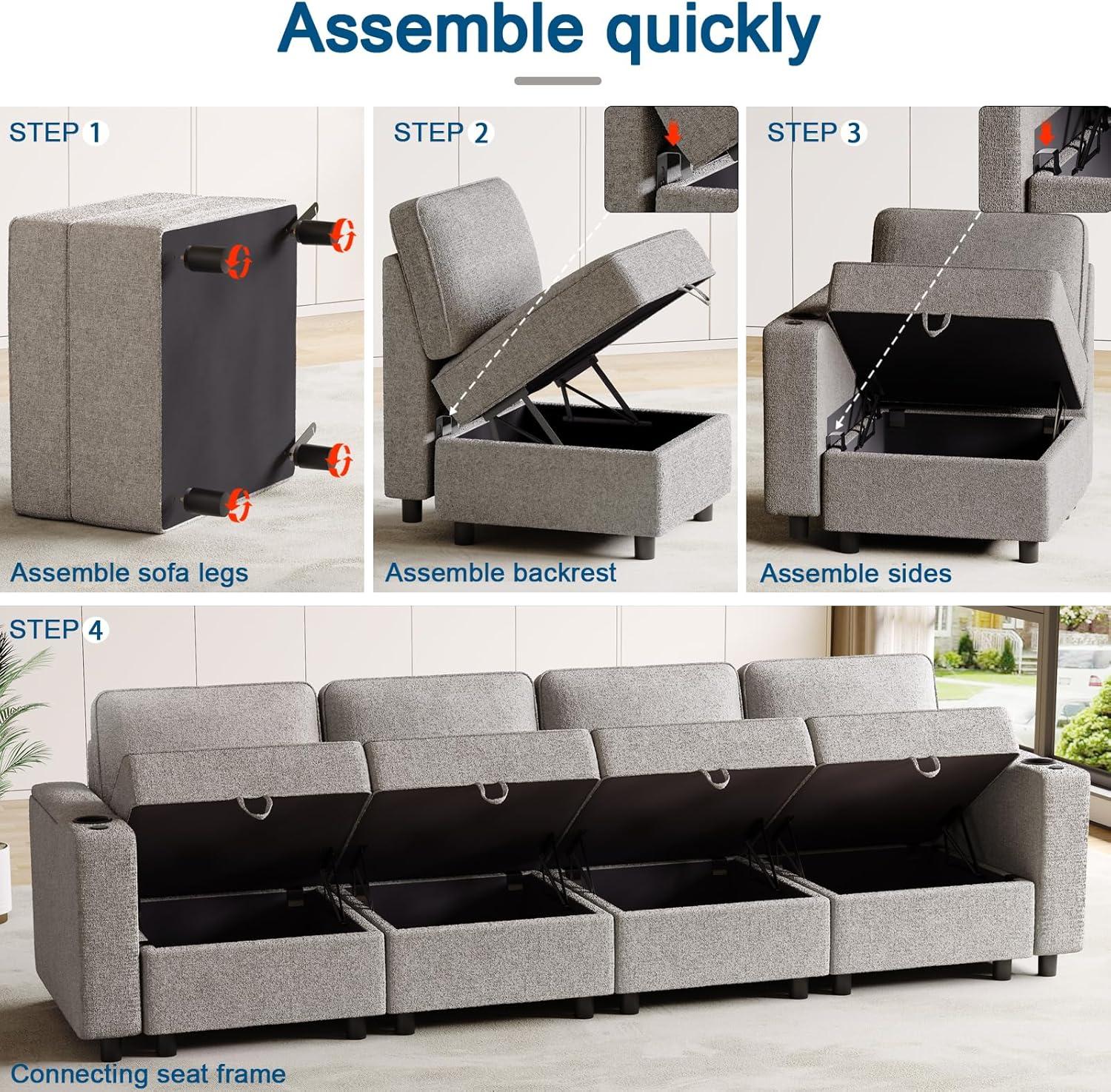 Ottoman Module for Modular Sectional Sofa, Storage Ottoman Footrest and Seat Cube for Living Room,Grey