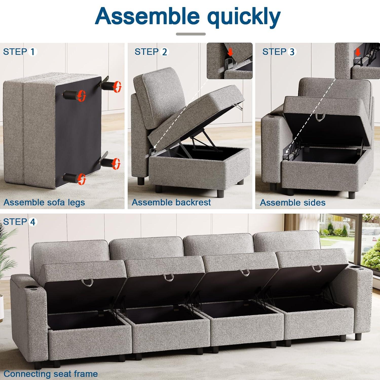 Ottoman Module for Modular Sectional Sofa, Storage Ottoman Footrest and Seat Cube for Living Room,Grey