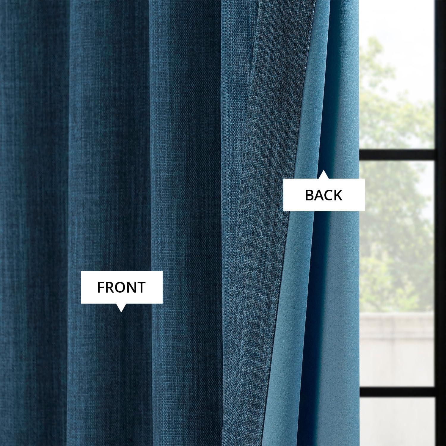 Indigo Faux Linen Room Darkening Curtain (1 Panel), Indigo, 50W X 84L