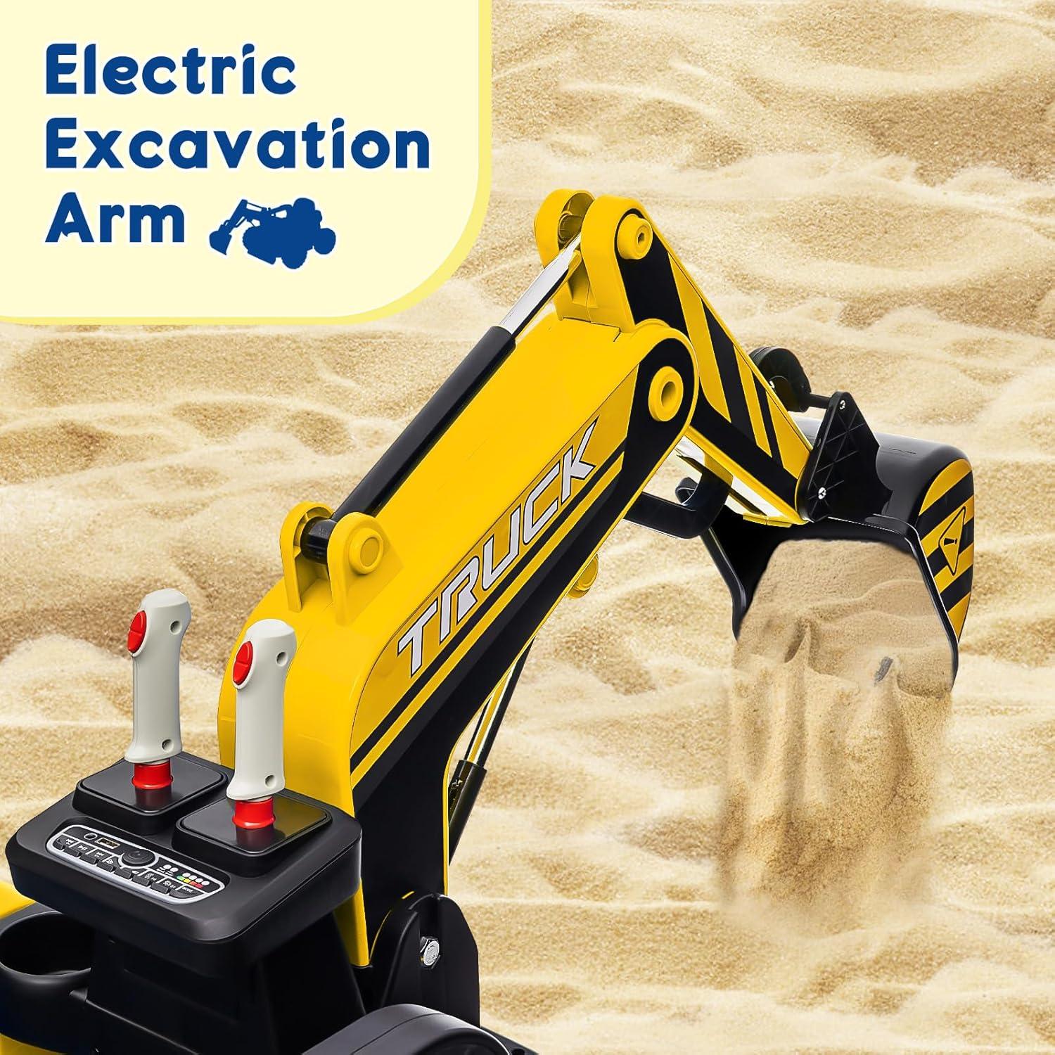 Ride On Excavator for Kids, 4WD Electric Excavator Toy, 12V Battery Powered Construction Truck Digger with Remote Control